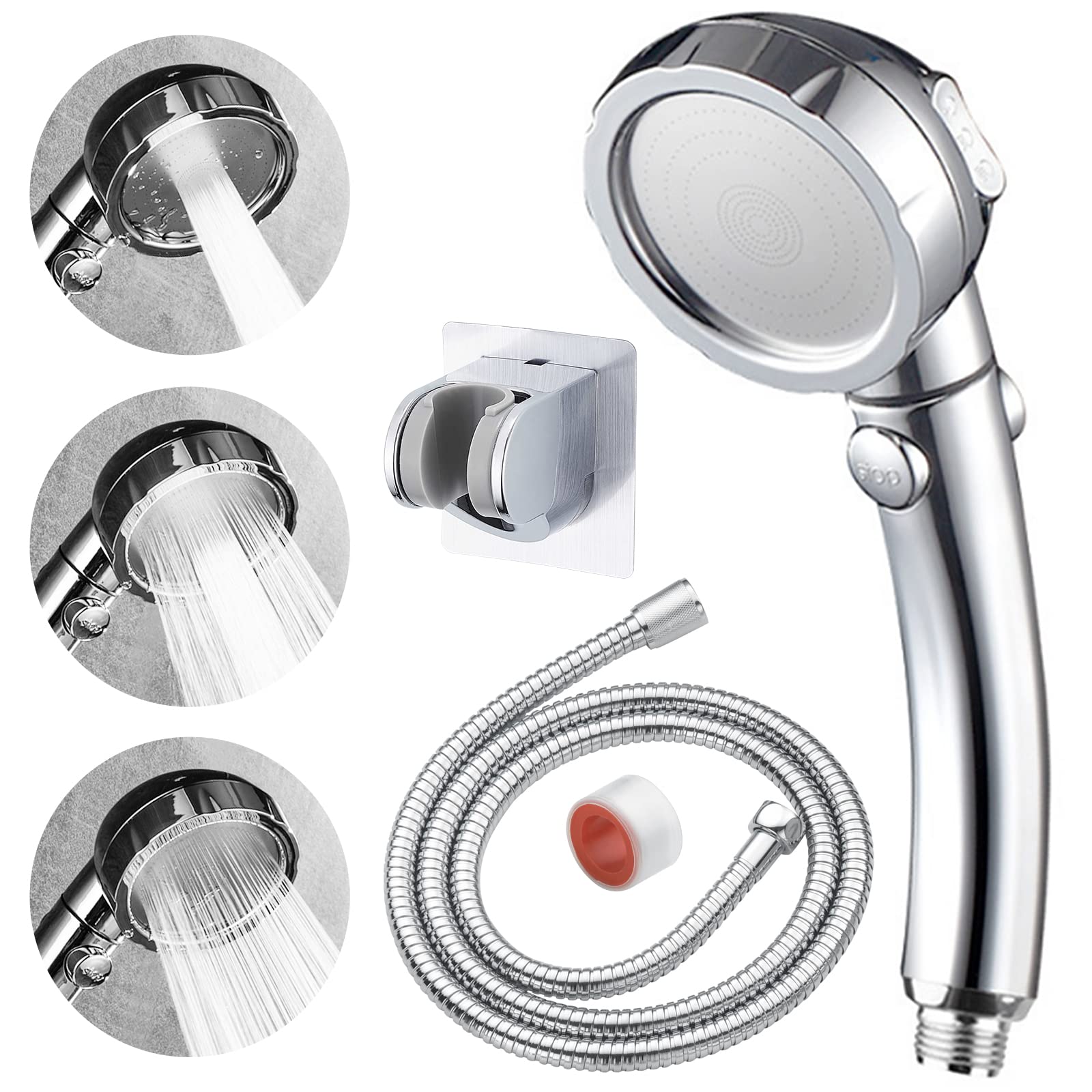 High Pressure Handheld Shower Head with Hose & On/Off Switch - Detachable RV Shower Head with Adjustable Holder (Chrome) for Camping, Travel & Home Bathroom Use
