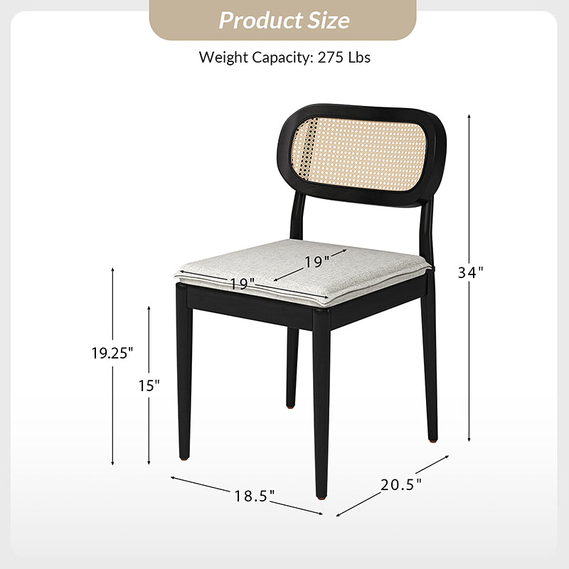 Konstantin Modern Solid Wood Dining Chairs with Rattan Backrest - Set of 2 - Perfect for Kitchen, Dining Room, and Breakfast Nook - Eco-Friendly Home Furniture
