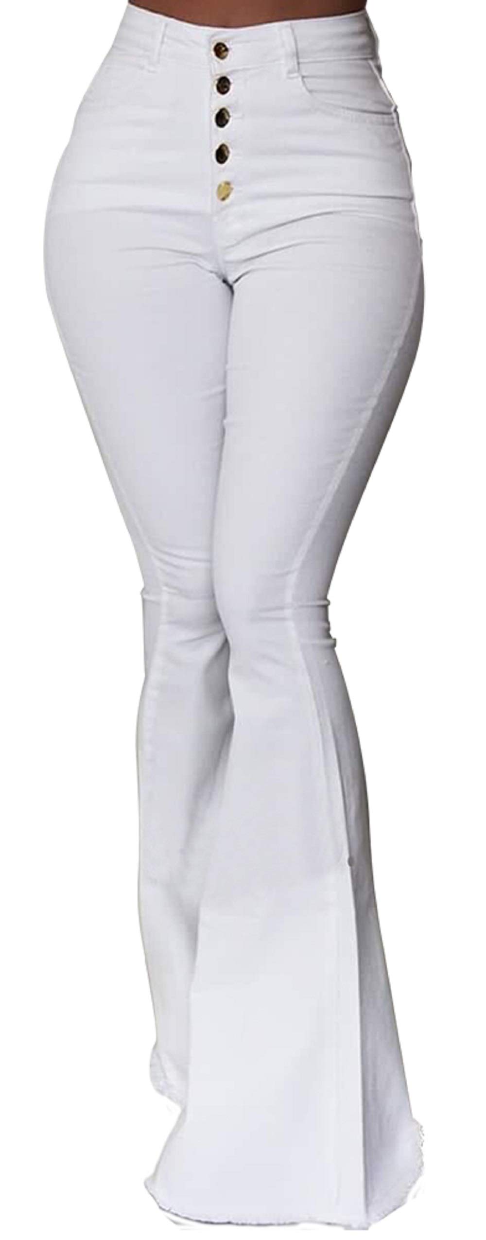 SHINFY Women's High Waist Bootcut Flare Jeans - Classic Bell Bottom Ripped Denim Pants for Casual Wear & Night Out | Vintage 70s Style Stretch Jeans