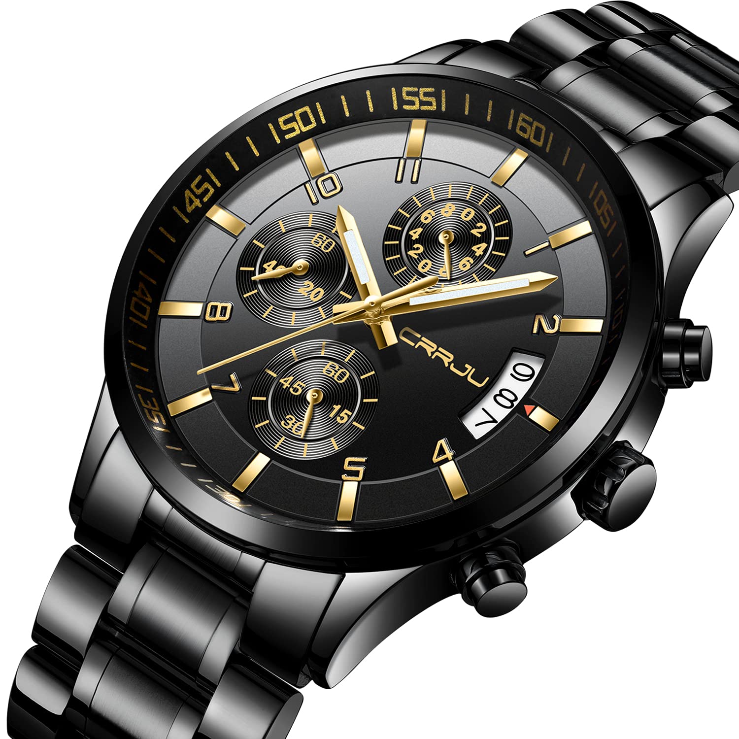 CRRJU Men's Stainless Steel Waterproof Watch - Date Chronograph for Outdoor & Business