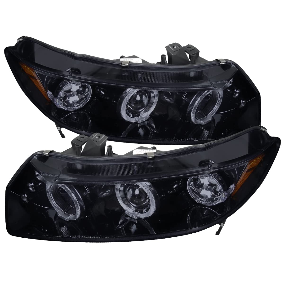 2006-2011 2-Door Car LED Halo Projector Headlights - Glossy Piano Black Tinted for Enhanced Night Visibility & Style - Perfect for Road Trips & Night Driving