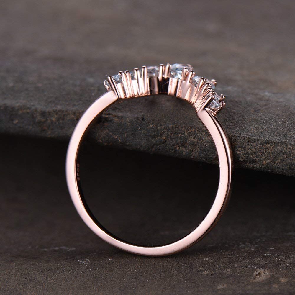 Elegant Aquamarine Crown Wedding Band - Rose Gold Plated Sterling Silver Chevron Stacking Ring for Women, Perfect for Bridal, Anniversary & Engagement Jewelry Gifts