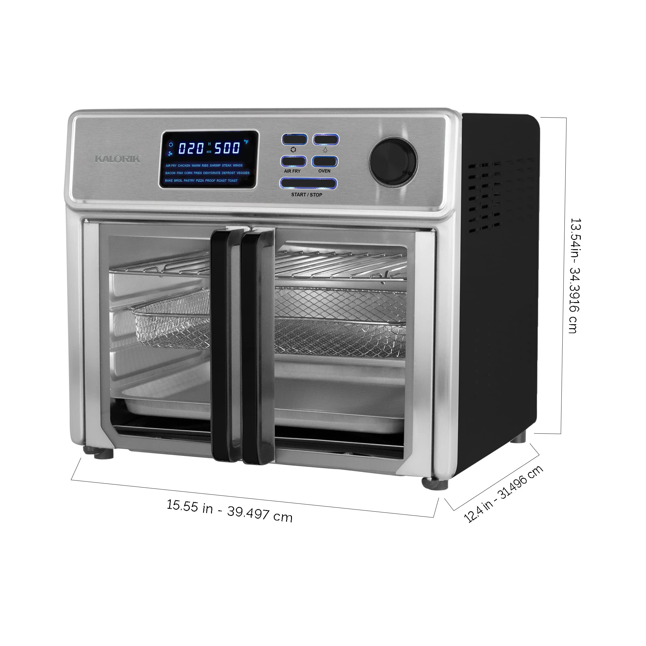 Kalorik MAXX Digital 26-Quart 10-in-1 Air Fryer Toaster Oven with 15 Accessories & Cookbook - 1700W Stainless Steel Countertop Convection Oven, 21 Presets for Baking, Roasting, Broiling - Perfect for Family Cooking & Meal Prep