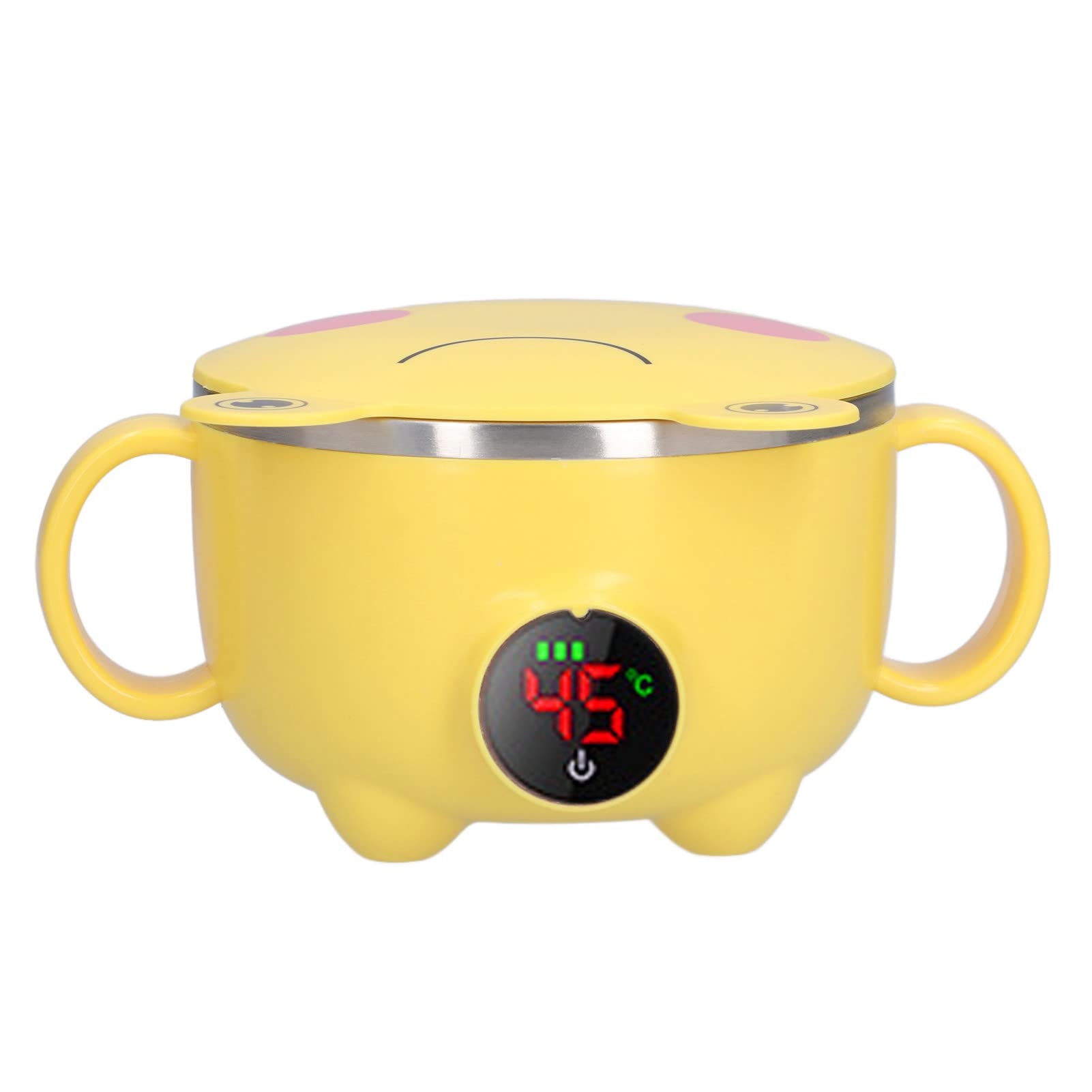 VAKAR Stainless Steel Insulated Baby Bowl with USB Charging & Temperature Control - Leakproof Portable Feeding Bowl for Infants & Toddlers (Yellow) - Perfect for Travel, Daycare & On-the-Go Meals