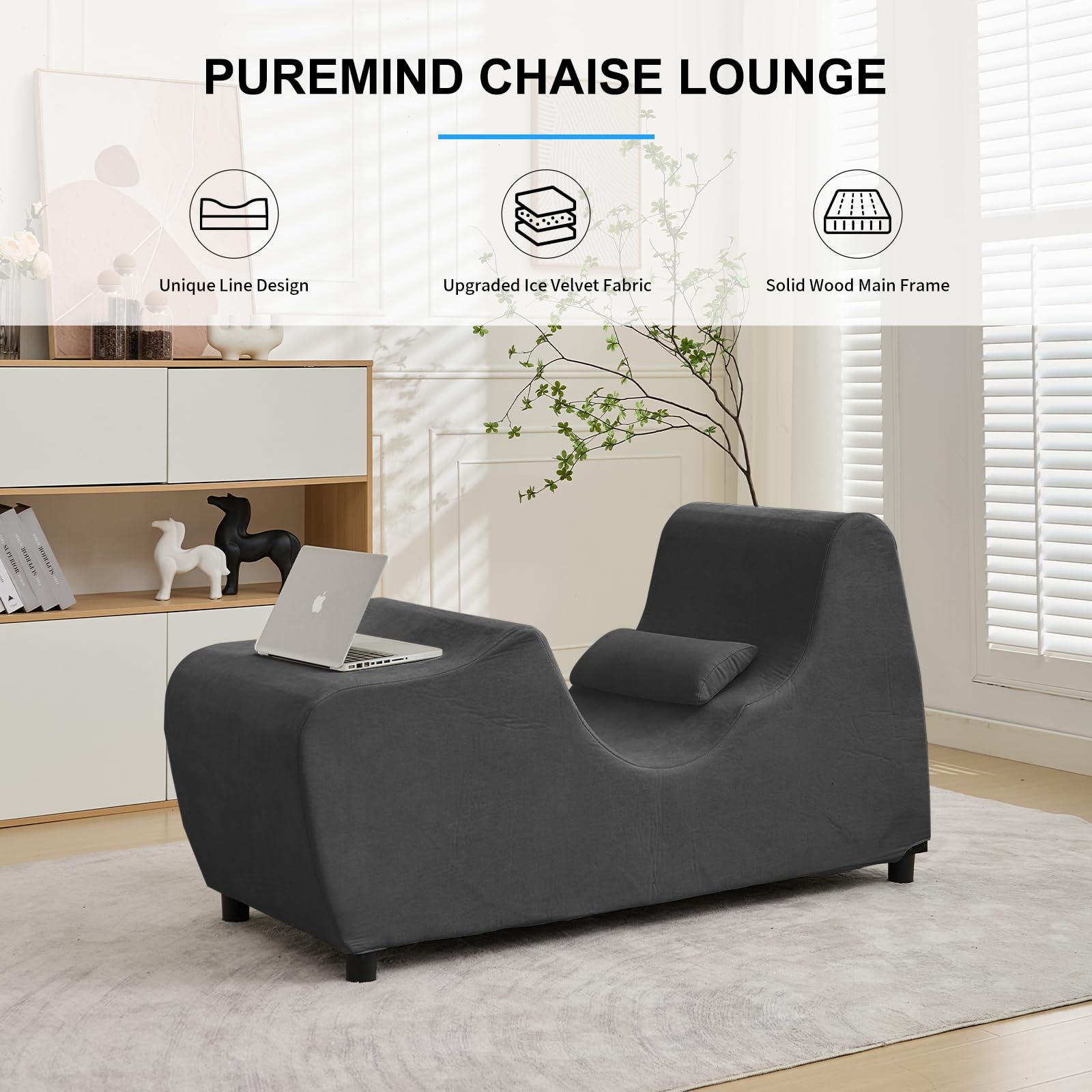 PUREMIND Ergonomic Chaise Lounge Chair with Pillow - Zero Gravity Recliner for Relaxing, Working & Reading - Perfect for Living Room, Bedroom, Study & Office - Comfortable Lounge Chair for Home & Workspace