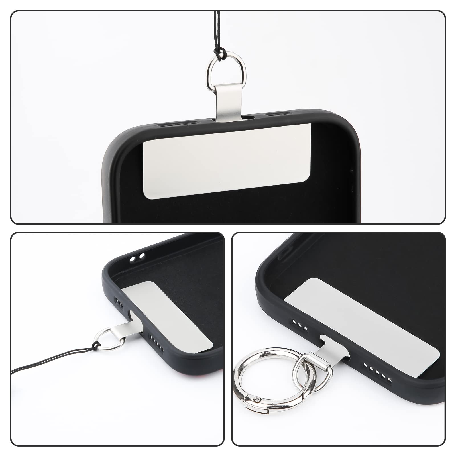 Universal Metal Phone Tether with Spring Ring - No Adhesive Phone Lanyard for Secure Carry (Silver)