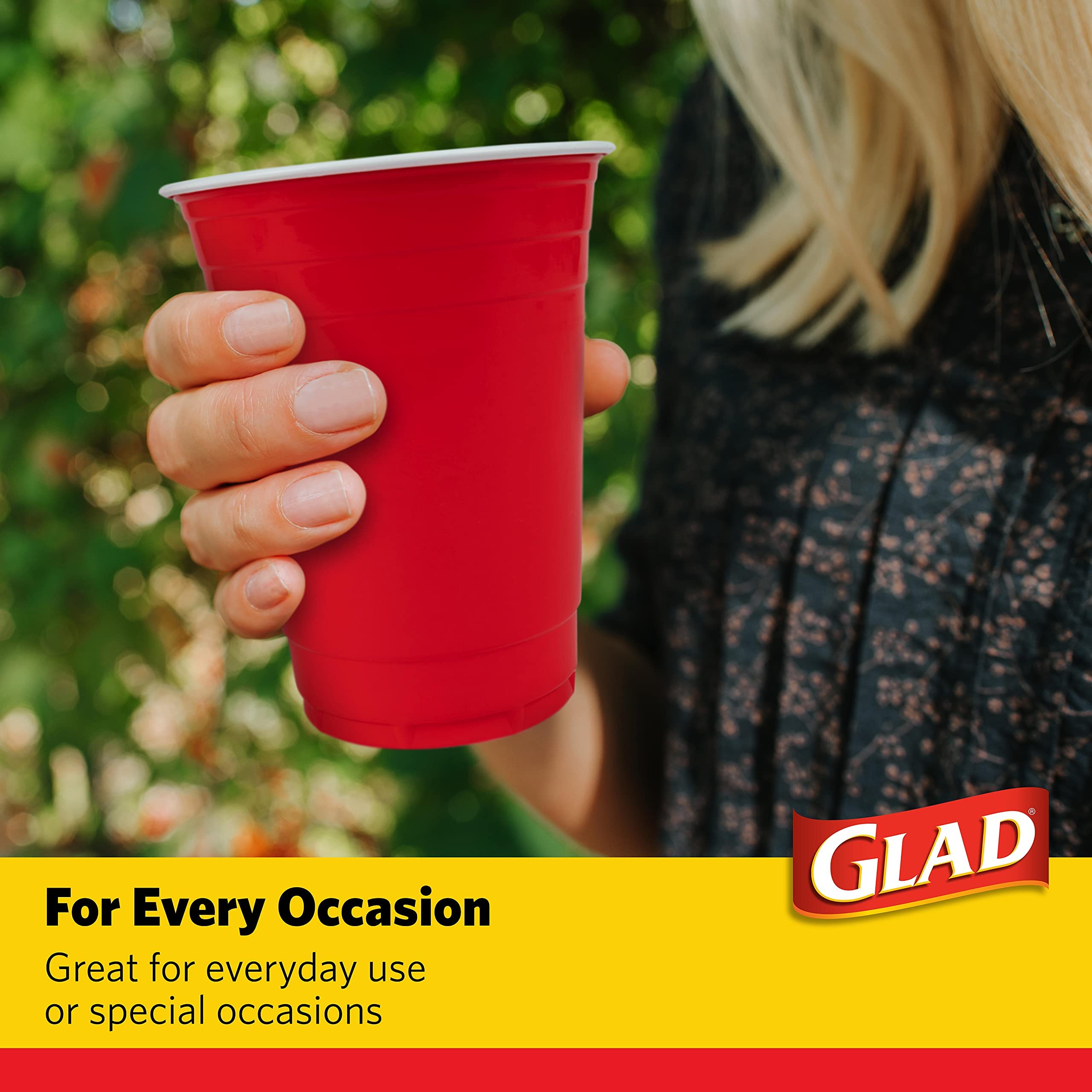 Glad 16 Oz Disposable Red Plastic Cups - 100 Pack (6 Sets of 16 Cups) | Durable & Sturdy Party Cups for Beer, Soda, Cocktails | Ideal for BBQs, Picnics, Tailgating & Home Gatherings
