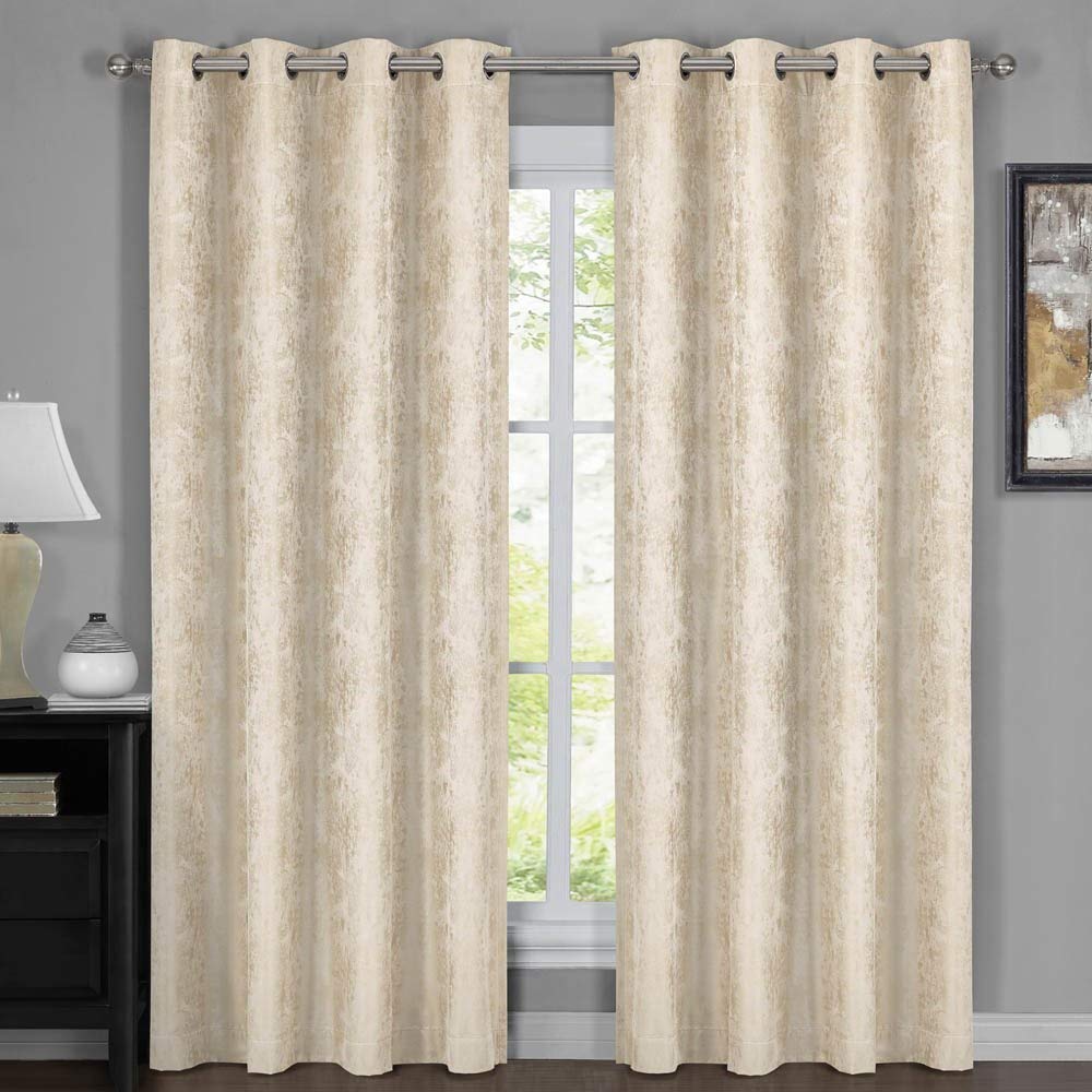 Premium Blackout Curtains Set of 2 - Modern Bali Design with Abstract Wallpaper Pattern in Beige | Noise Reducing & Thermal Insulating for Bedroom, Living Room & Home Theater