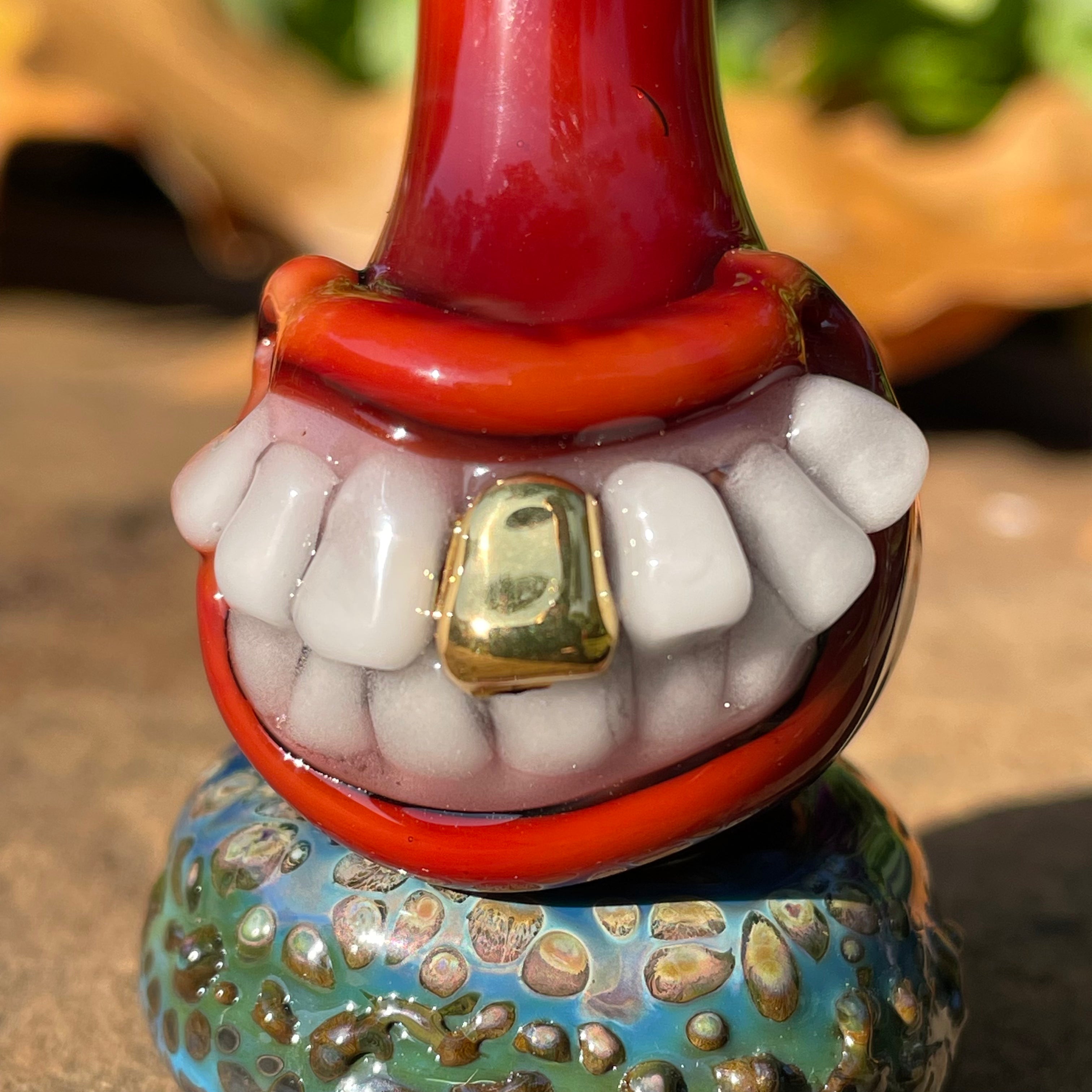 Red Smiling Glass Cork Bottle - Decorative Wine Bottle Stopper for Parties, Gifts & Home Bar Accessories