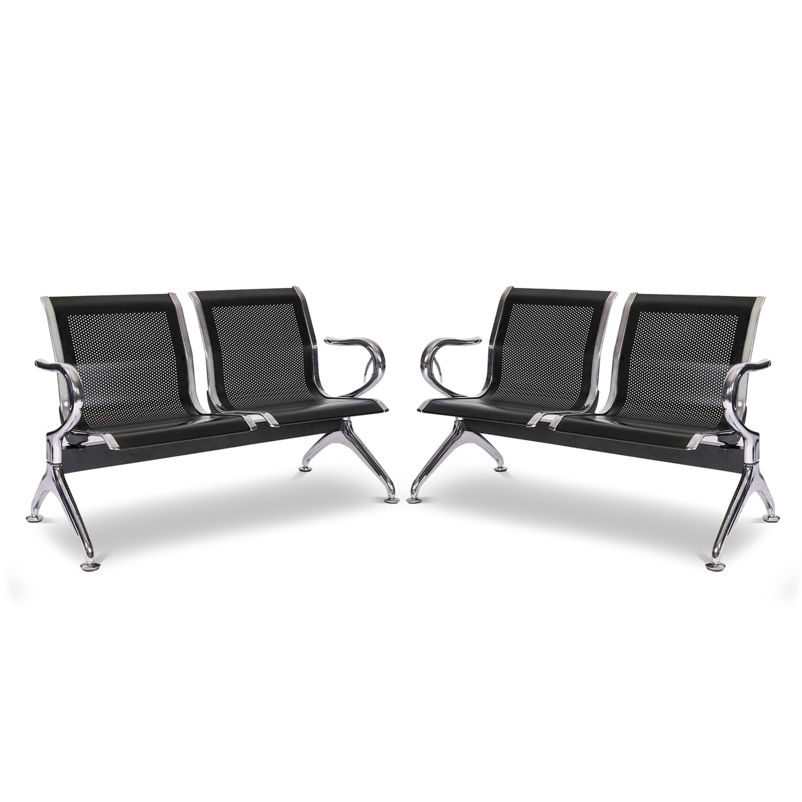Kinsuite Heavy Duty Reception Chairs Set of 2 - Black Waiting Room Chairs for Office, Bank, Hospital & School - Durable 2-Seat Guest Chairs for Professional Spaces & High-Traffic Areas