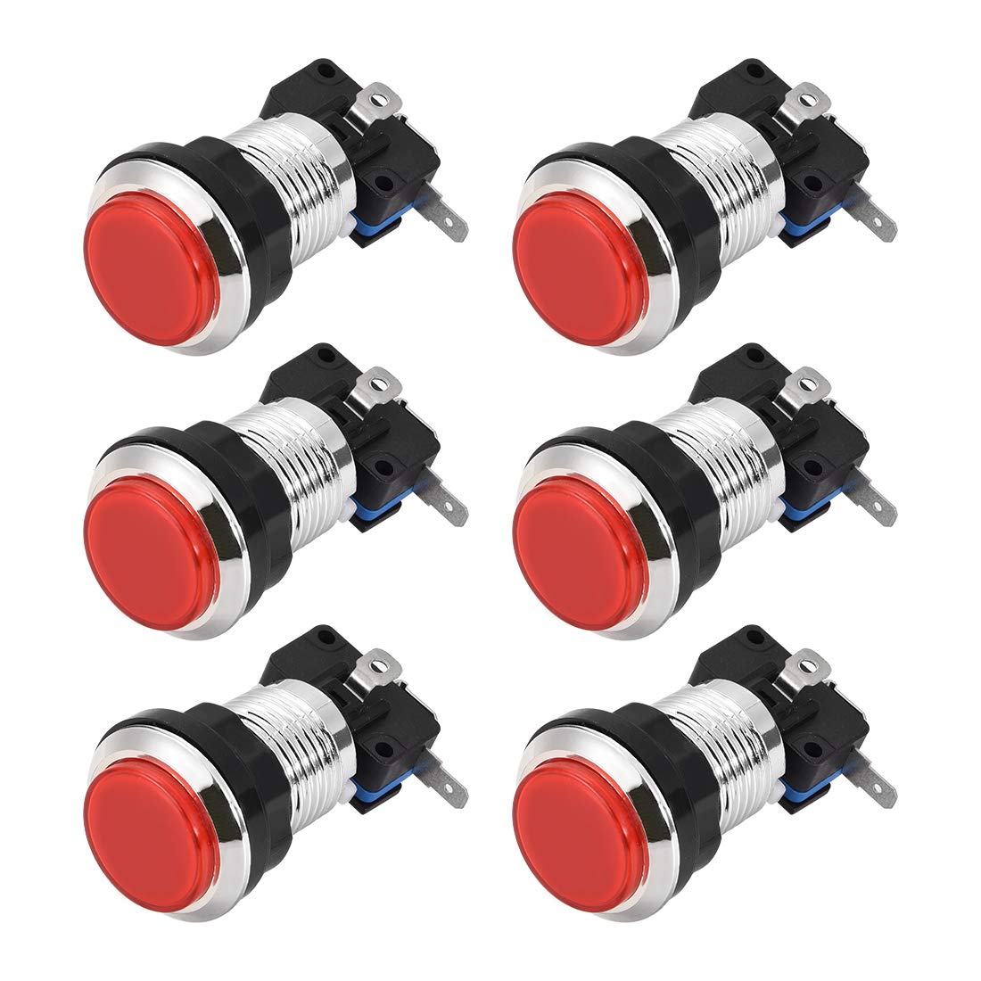 uxcell 33mm Round 12V LED Illuminated Arcade Push Button Switch with Micro Switch - Red (6 Pack) for Video Games & DIY Control Panels - Perfect for Arcade Cabinets, MAME Controllers & Gaming Consoles