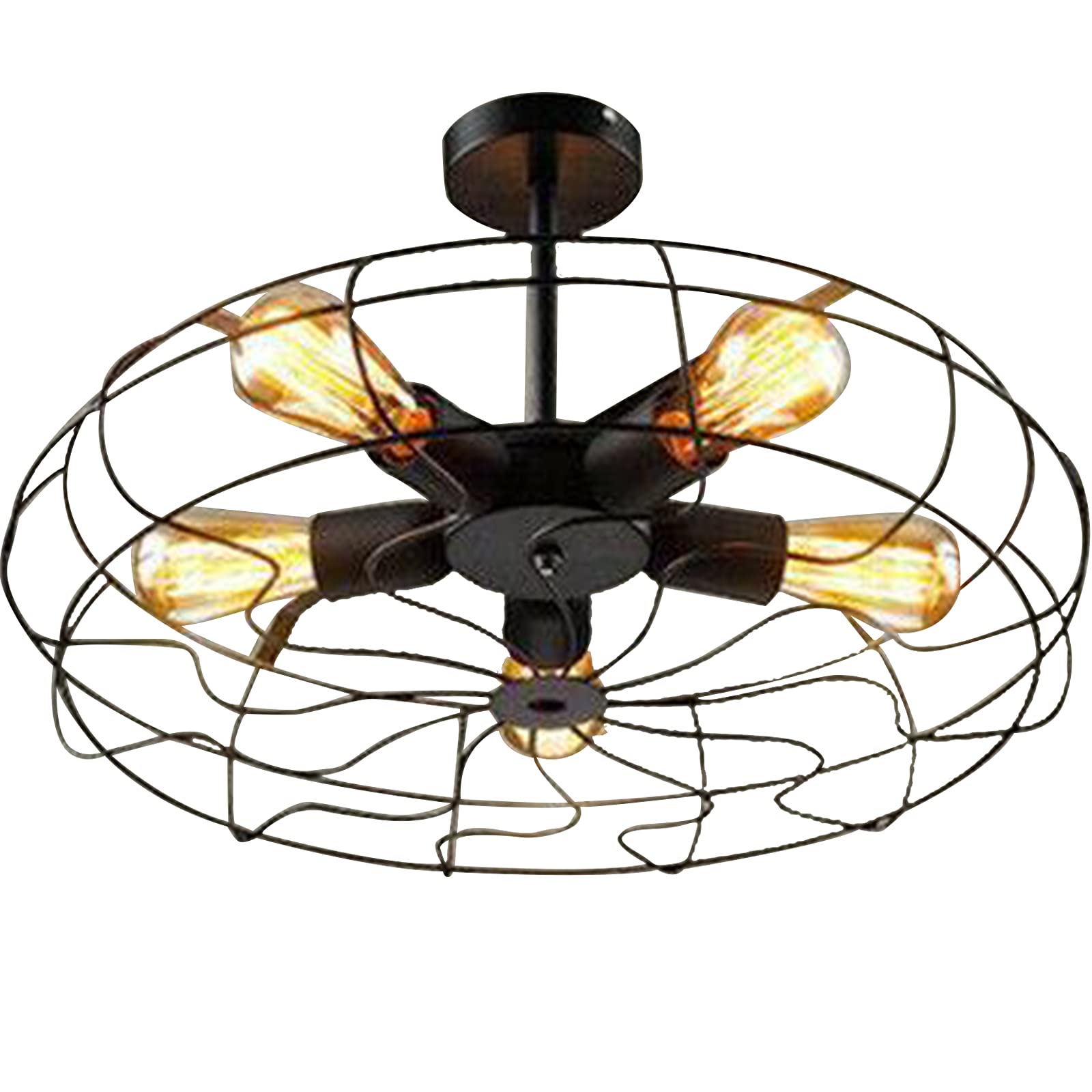 Vintage Industrial Pendant Light - Steampunk Chandelier with Metal Cage - 5-Light Retro Ceiling Fixture for Semi-Recessed Installation - Perfect for Loft, Cafe, Restaurant & Industrial Decor