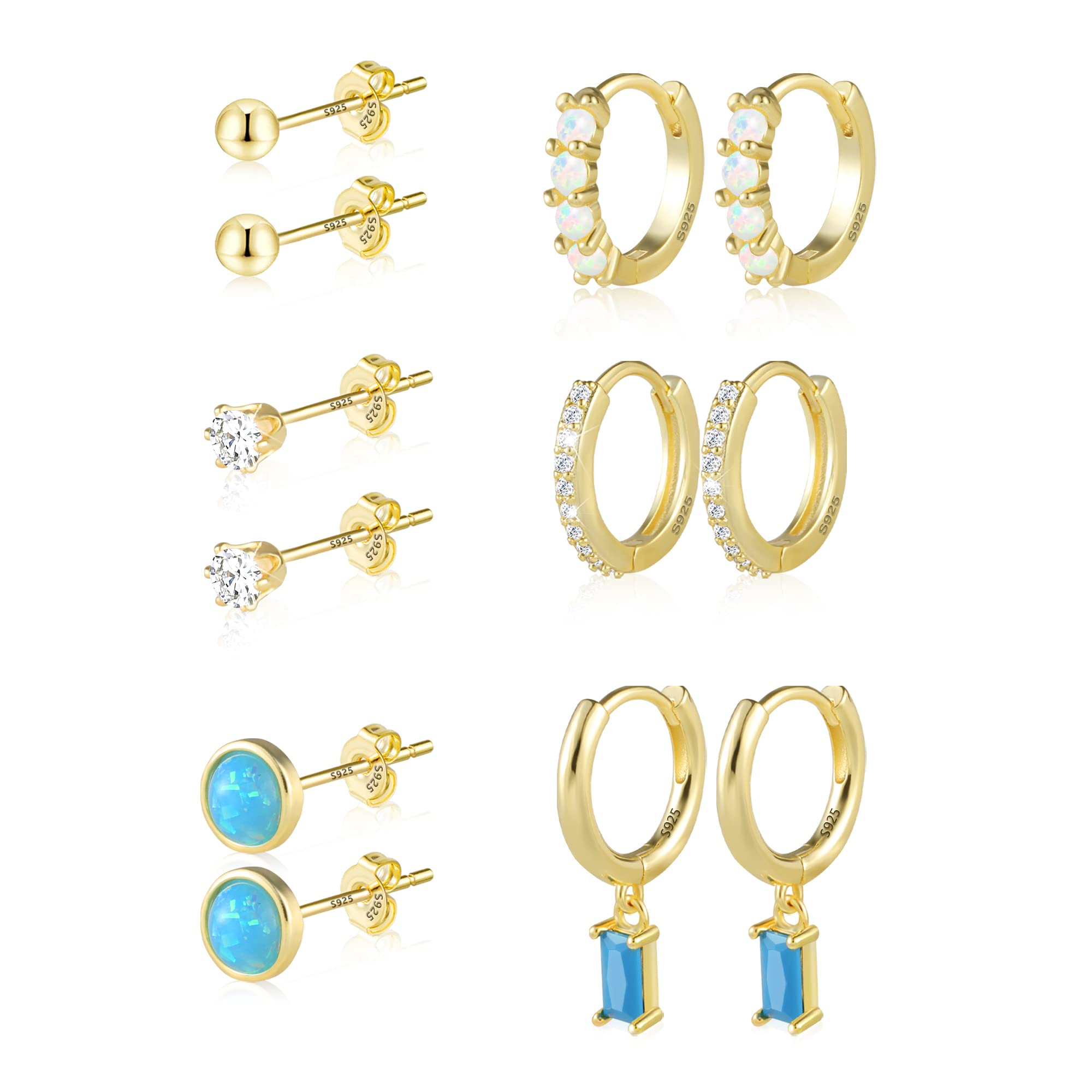 925 Sterling Silver Hoop & Stud Earrings Set with Cubic Zirconia - Hypoallergenic Huggie Earrings for Women & Girls - Perfect for Everyday Wear, Parties & Gifts