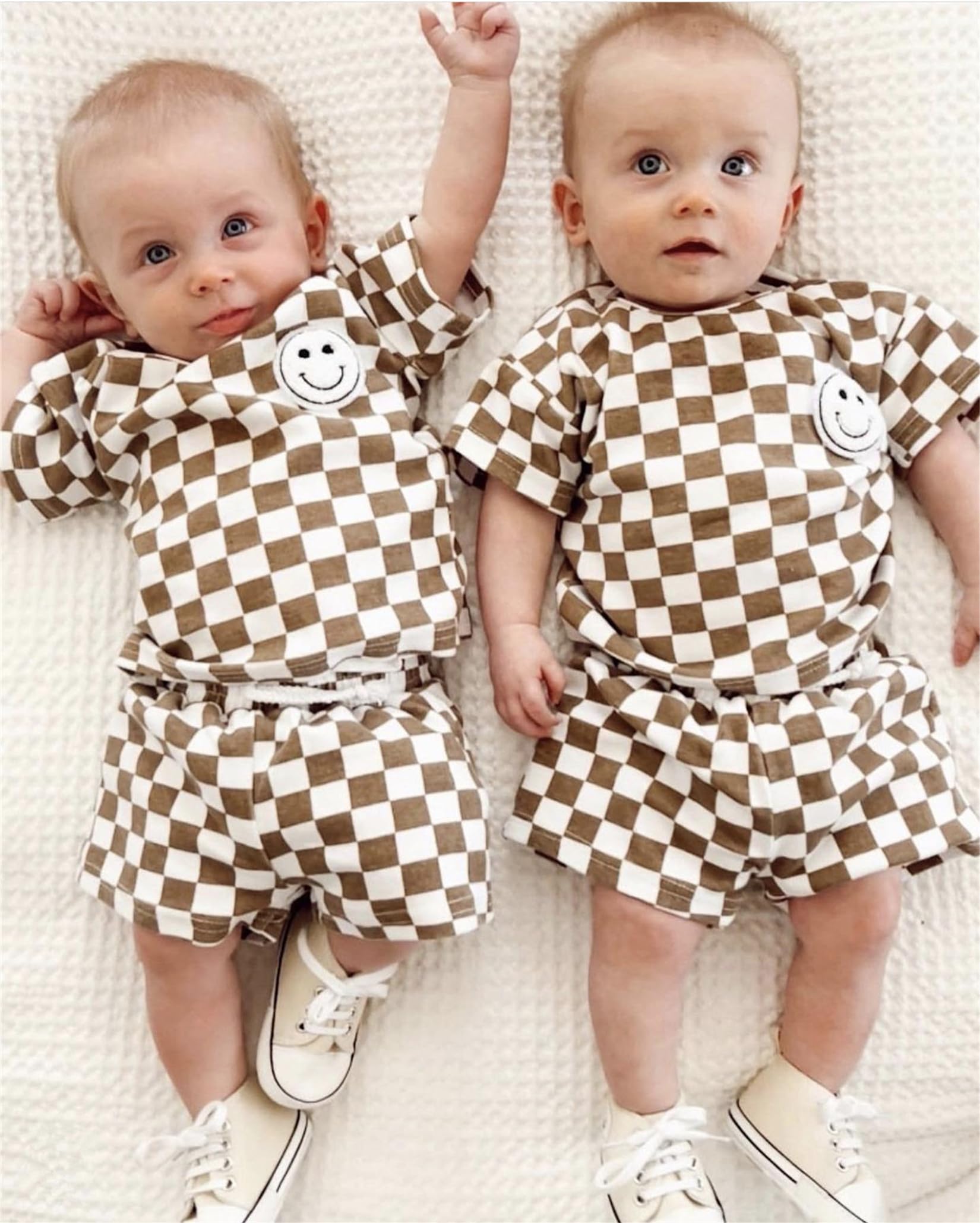 Adorable Infant Baby Boy Summer Outfit - 2PC Short Sleeve Plaid T-Shirt & Shorts Set | Soft Cotton Toddler Clothes for Playtime & Outdoor Activities
