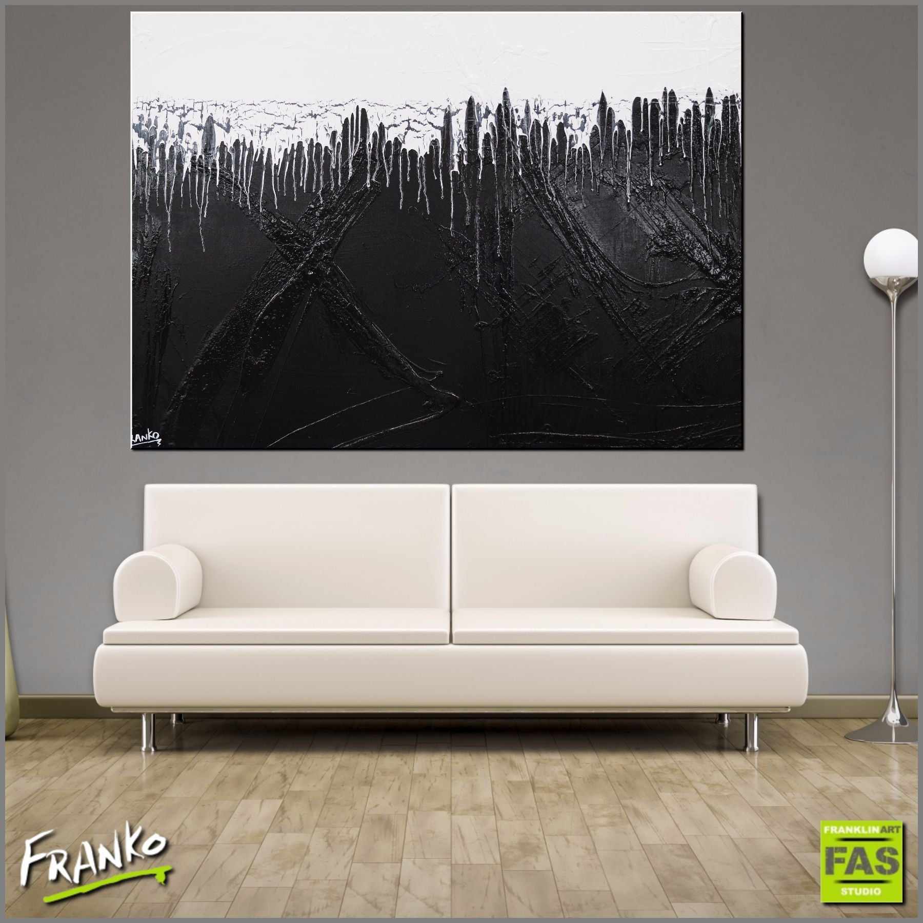 140cm x 100cm White Black Abstract Jellyfish Tango Painting - Modern Wall Art for Living Room, Bedroom & Office Decor