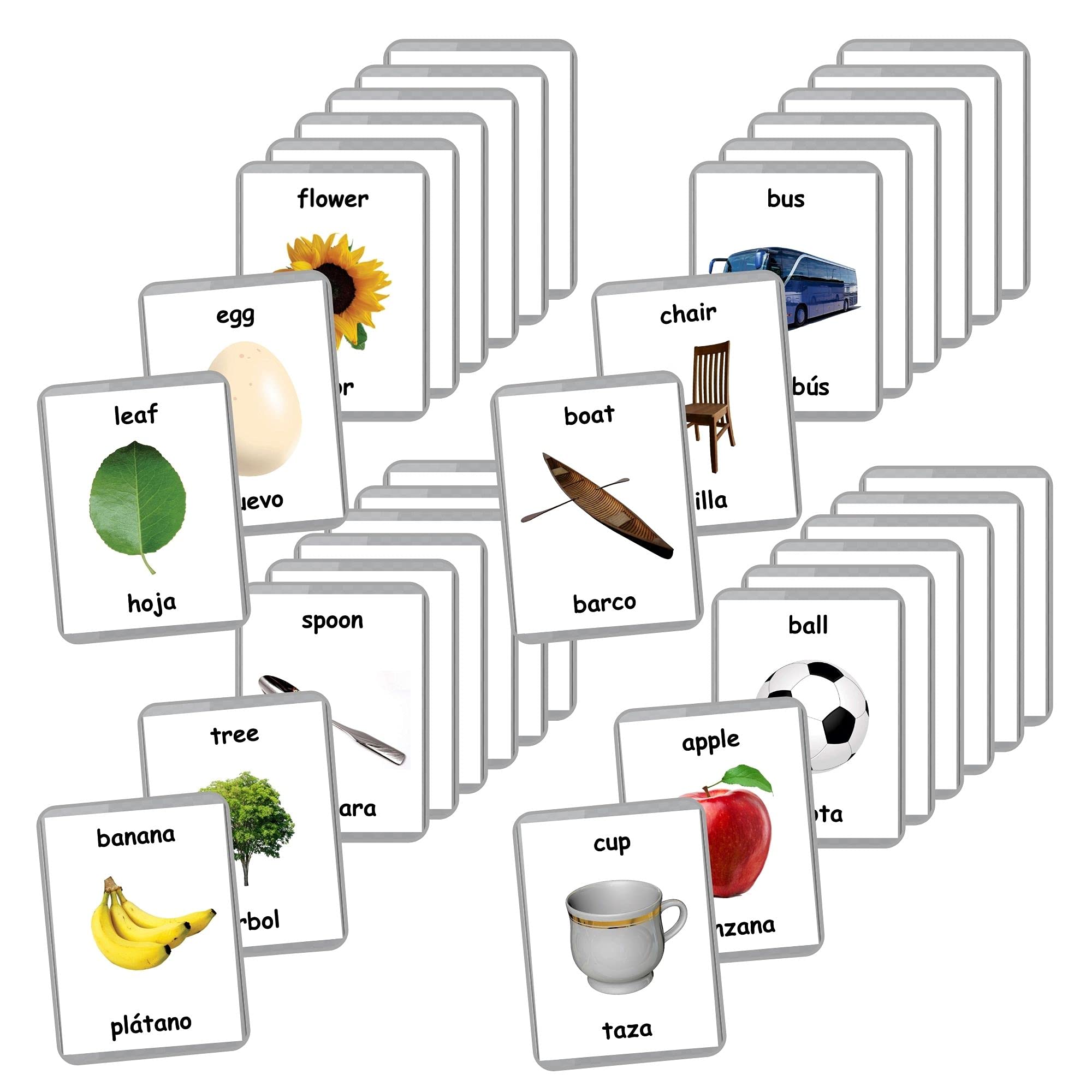 Spanish English Bilingual Flash Cards for Kids & Adults - Laminated Learning Cards with Household Items Vocabulary | Perfect for Language Learning, Homeschooling & Classroom Education