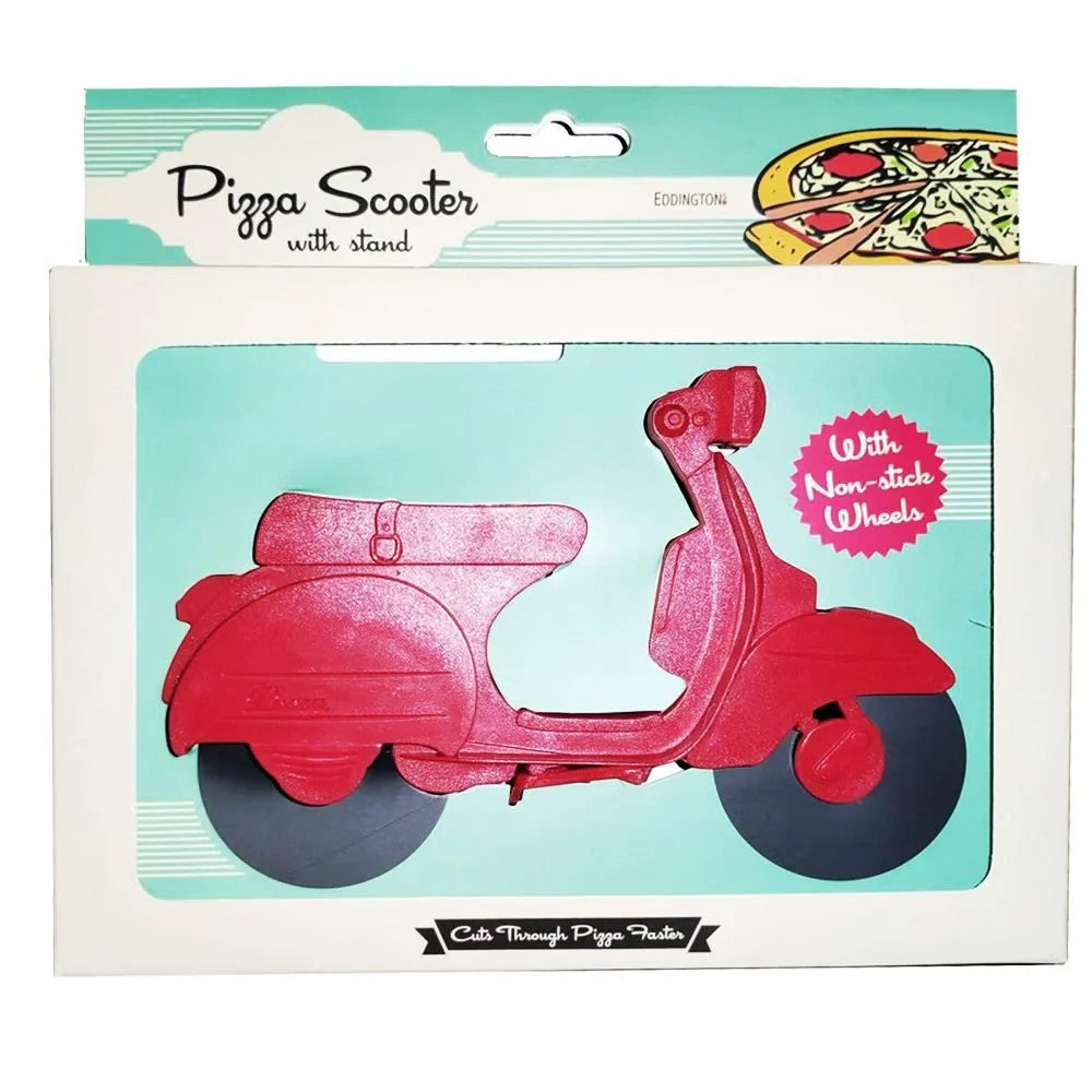 Red Pizza Scooter Cutter - Stainless Steel Wheel Blade with Ergonomic Handle for Perfect Slices - Ideal for Home Kitchens, Pizzerias, and Party Serving