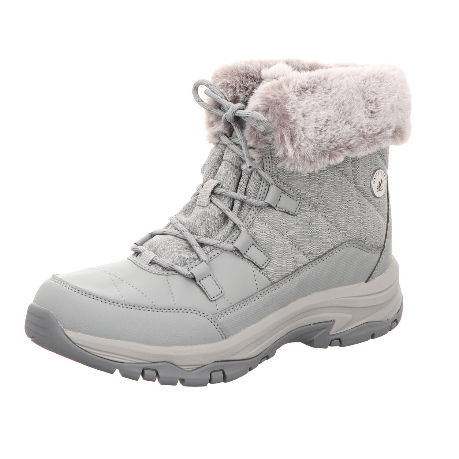 Skechers Women's Trego Winter Waterproof Ankle Boots with Fur Collar - Warm Grey Snow Boots for Cold Weather, Outdoor Walking & Winter Fashion