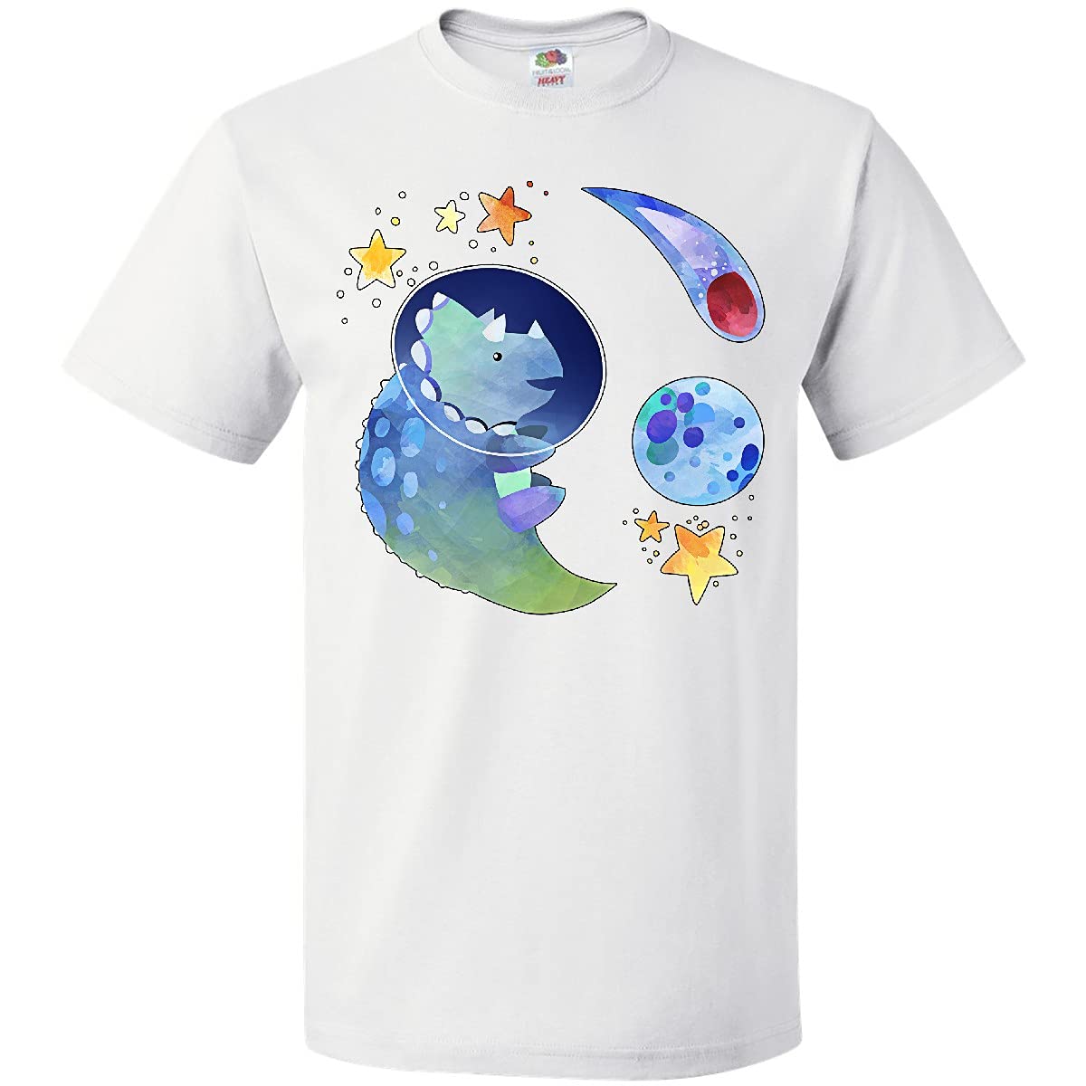Inktastic Triceratops in Space with Planets and Stars Graphic T-Shirt | Dinosaur Lovers Apparel | Perfect for Science Fiction Fans & Space Enthusiasts