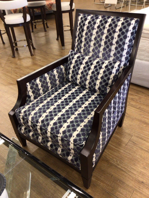 Vintage Century Furniture Blue and White Upholstered Armchair with Pillow - Classic Home Decor for Living Room, Bedroom, or Office