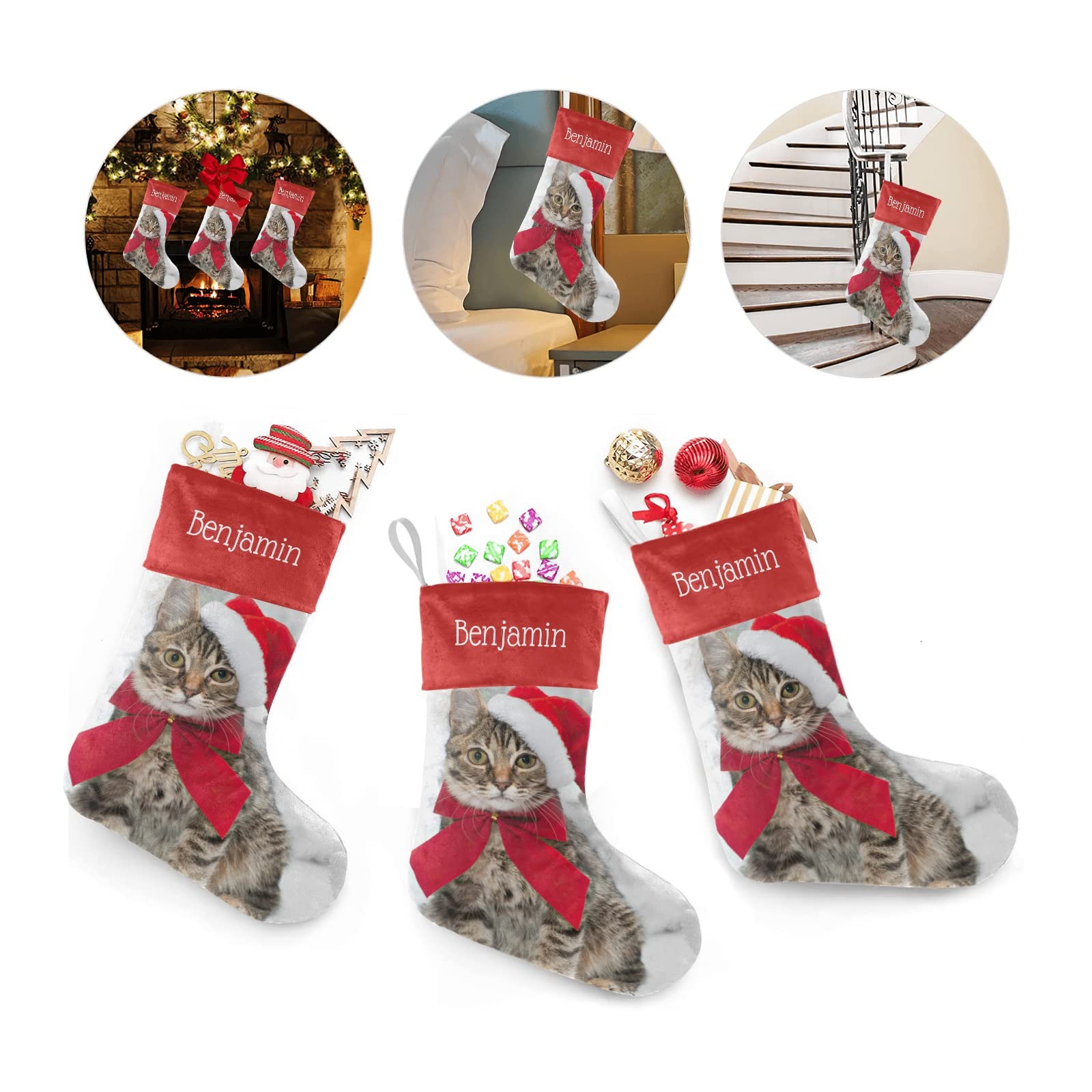 Personalized Christmas Cat Stockings - Custom Name Holiday Socks for Family, Pets & Party Decor (17.52 x 7.87 Inch) - Perfect for Fireplace Mantel, Gift Exchange & Festive Home Decoration