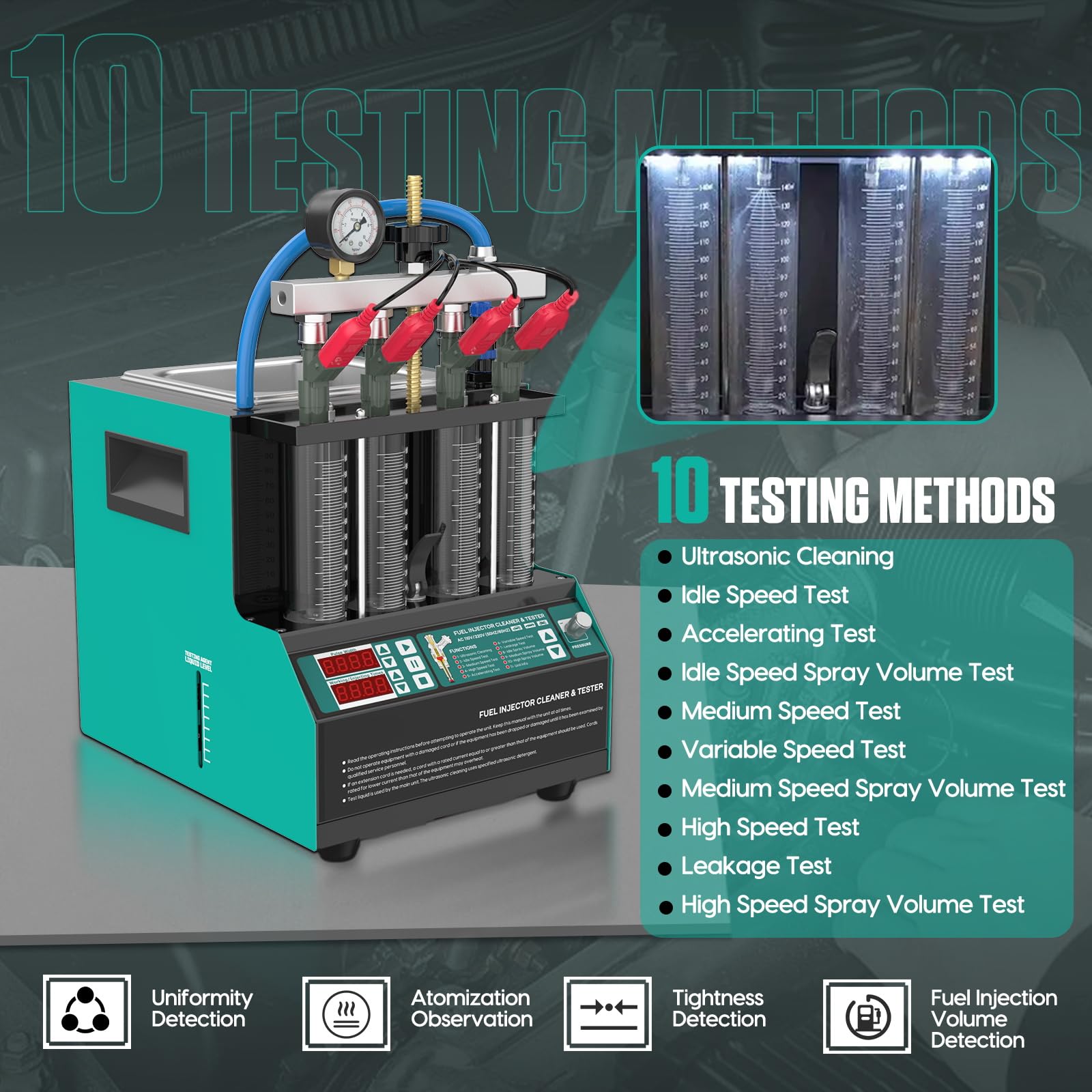4-Cylinder Fuel Injector Cleaner & Tester Machine with LED Display - Professional Gasoline & Diesel Injector Cleaning Tool for Cars, Motorcycles, Trucks - Perfect for Auto Repair Shops & DIY Maintenance