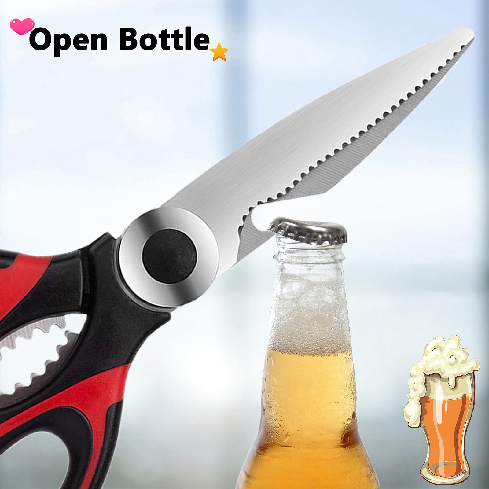 Heavy Duty Stainless Steel Kitchen Scissors - 2 Pack Multipurpose Cooking Shears for Cutting Chicken, Meat, Fish, Vegetables, Herbs, Bones & Nuts - Perfect for Food Prep, BBQ, Poultry & Floral Arrangements