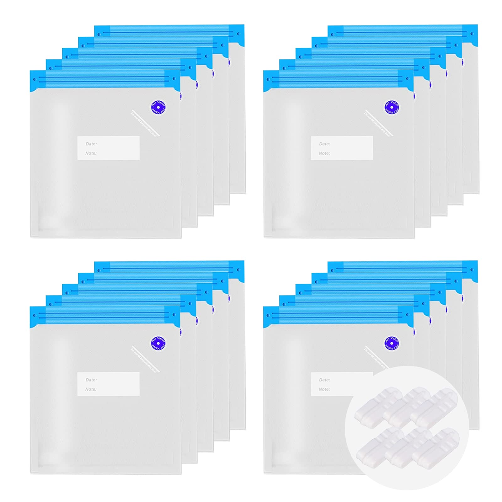 Premium Reusable Vacuum Sealer Bags for Sous Vide Cooking - 20 Pack BPA-Free Food Storage Bags with 6 Sealing Clips & Double-Layer Zipper Design (13.4x10.2 Inch) - Perfect for Meal Prep, Sous Vide, Freezing and Long-Term Food Preservation