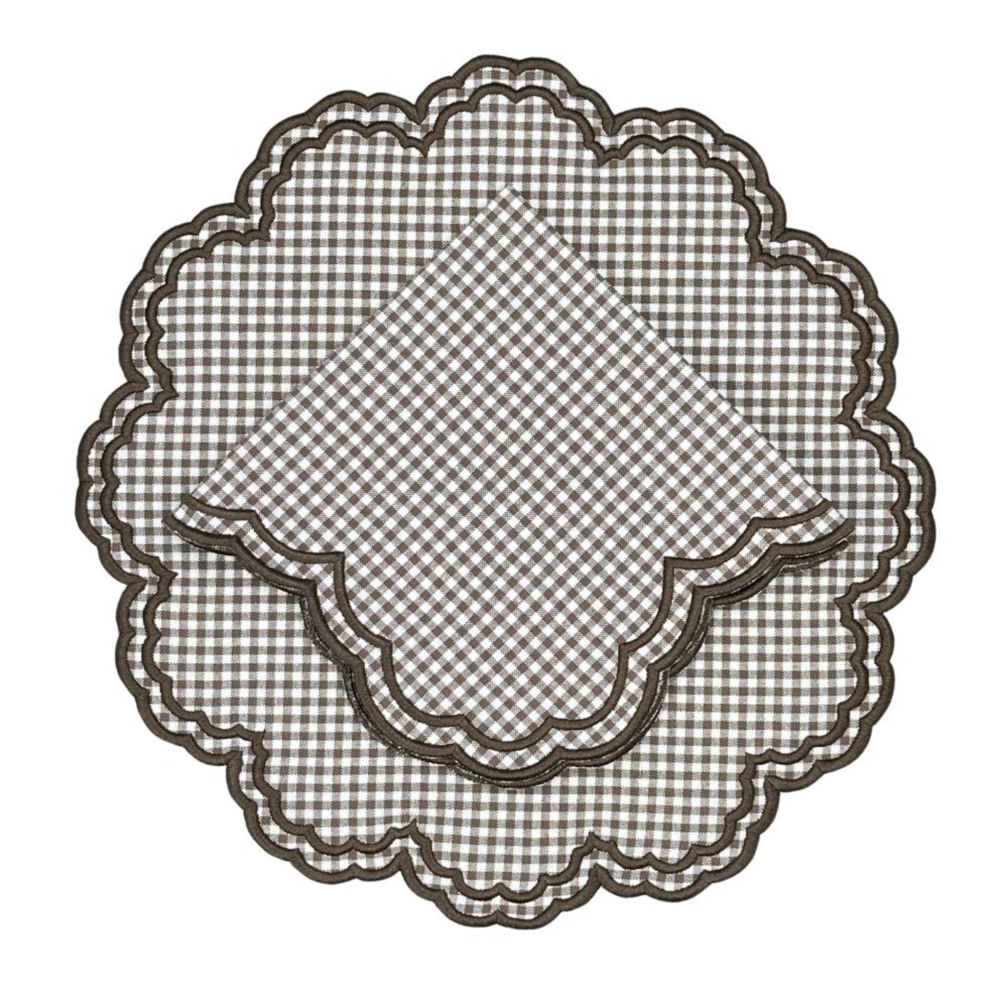 Bettina Placemat Set of 4 - Cocoa Gingham Cotton Table Mats for Dining, Kitchen & Picnic - Waterproof & Heat Resistant Placemats for Everyday Use & Entertaining