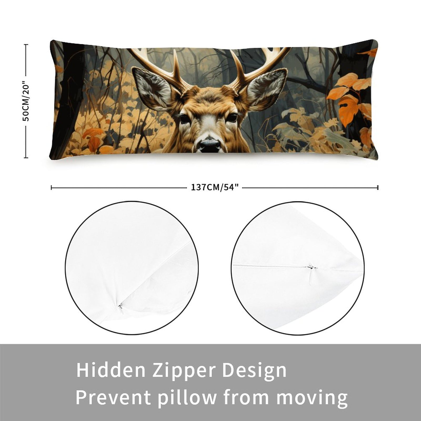 Camouflage White Tail Deer Buck Head Body Pillow Cover - 20