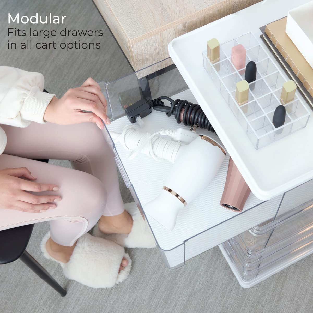 iDesign Sarah Tanno Collection Heat-Resistant Silicone Drawer Organizer Mat for Makeup & Cosmetics - White | Perfect for Vanity, Bathroom & Travel Storage Organization