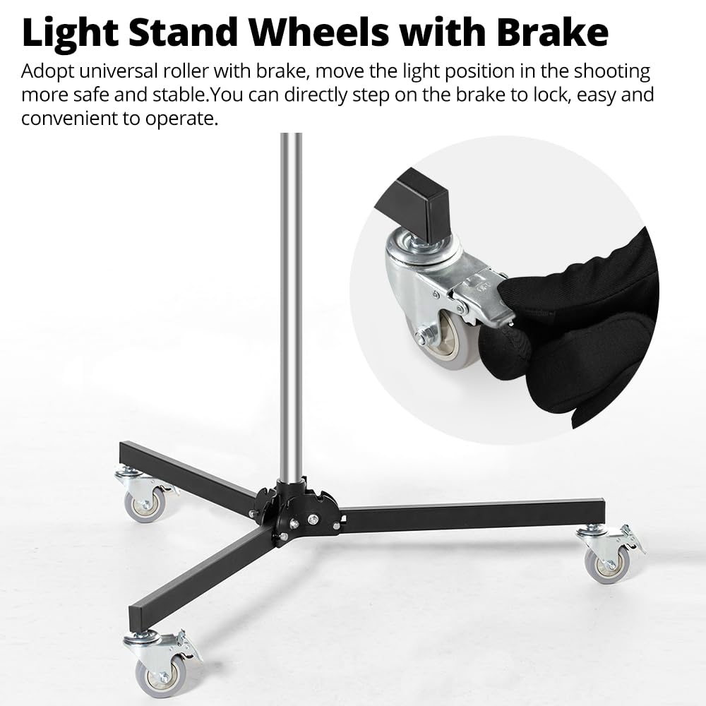AMBITFUL 7.8Ft Wheeled Mobile Light Stand for Studio Photography - 94 Inch Adjustable Grip Stand Compatible with Strobe & LED Lights - Perfect for YouTube, TikTok & Portrait Shooting