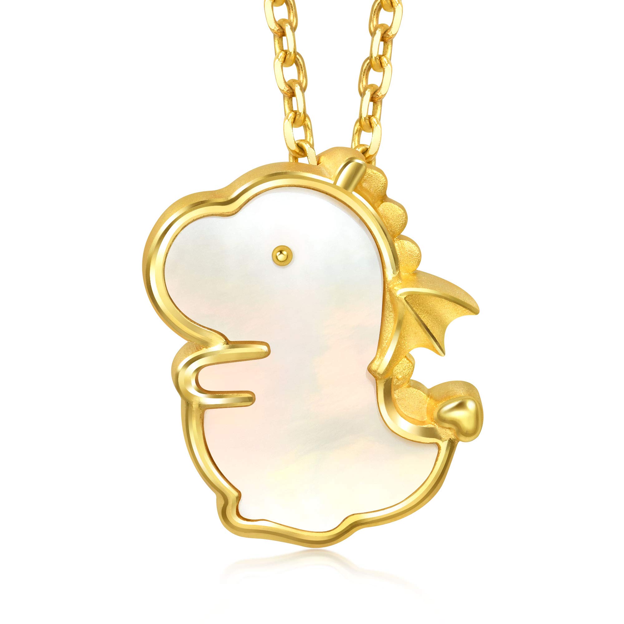 24K Solid Gold & Mother of Pearl Dinosaur Pendant for Women - Elegant Jewelry Gift for Birthday, Anniversary & Special Occasions | Chow Sang Sang 92016P (Necklace Not Included)