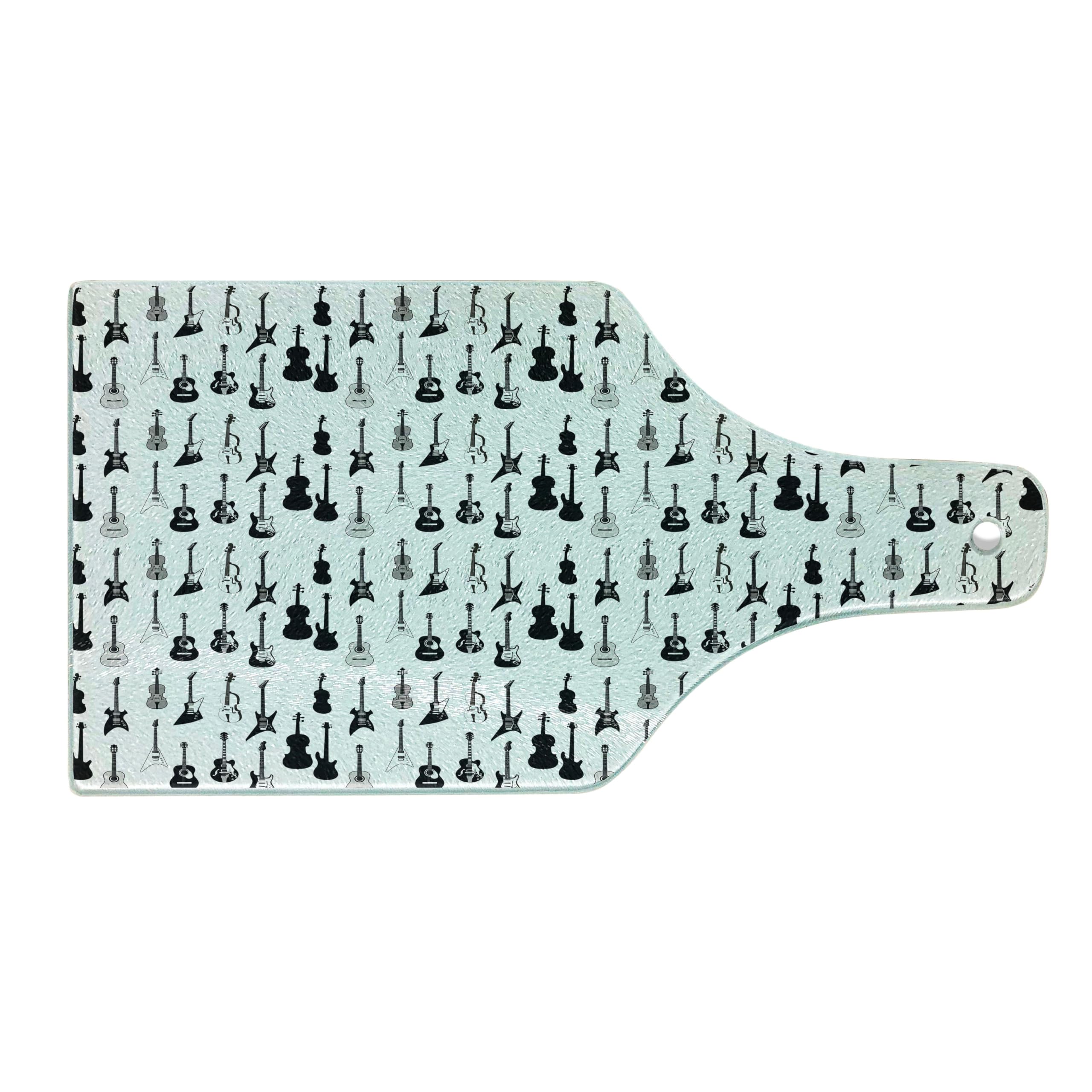Ambesonne Music Themed Cutting Board - Monochrome Guitar, Cello, Violin Design - Tempered Glass Serving Board for Kitchen & Entertaining - Wine Bottle Shape in Black, White & Grey - Perfect for Musicians & Music Lovers as Decorative Kitchen Gift