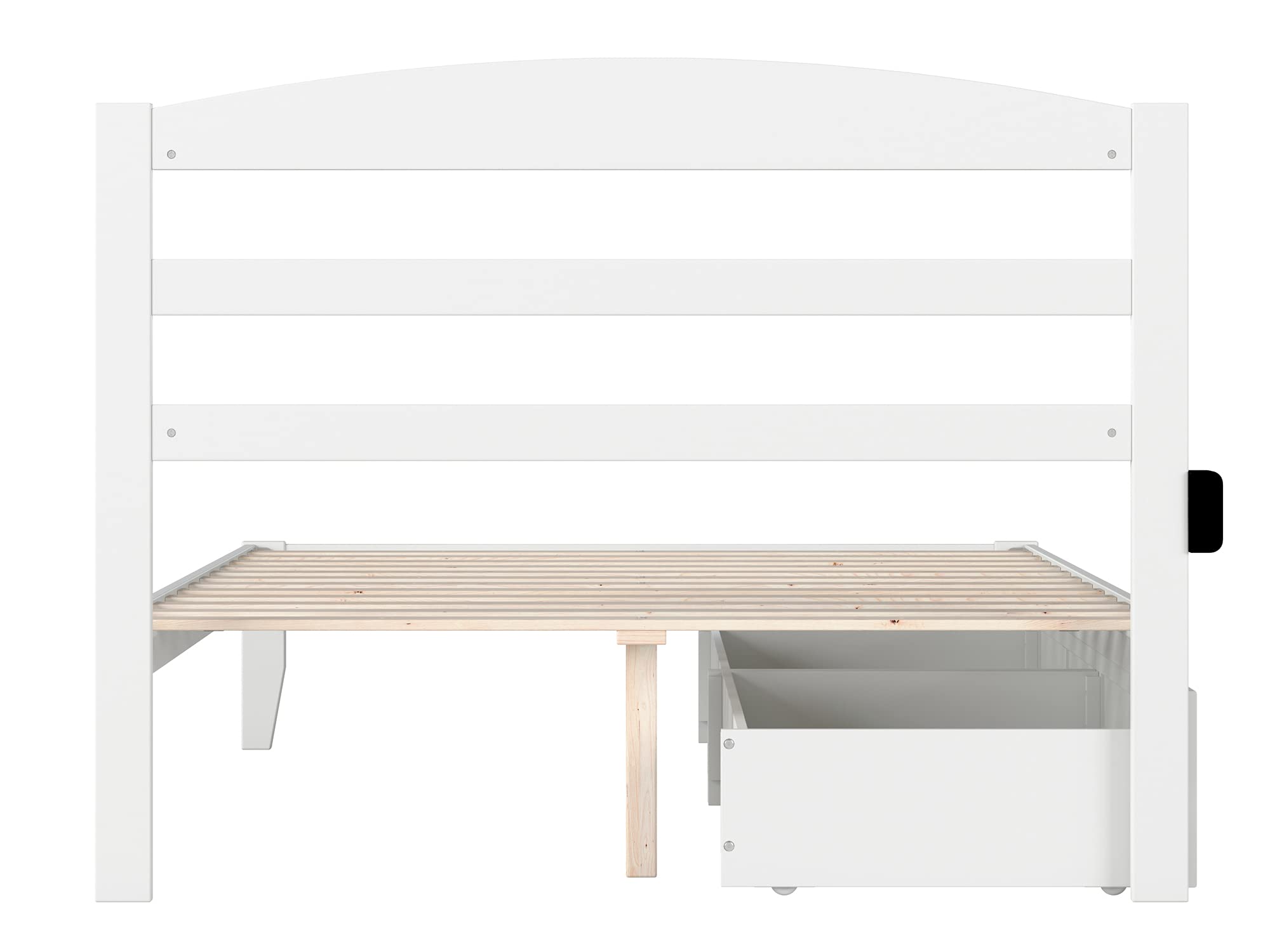 AFI Warren Full Size Platform Bed Frame with Storage Drawers (Set of 2) & Built-in USB Charging Ports - White Modern Bedroom Furniture for Small Spaces & Studio Apartments