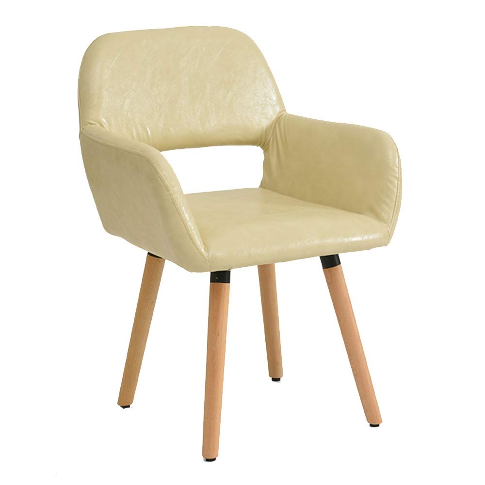 Ergonomic PU Leather Lounge Chair with Hollow Back & Armrests - Comfortable Dining Chair for Living Room, Restaurant, Office - Champagne Color, Iron Legs - Perfect for Relaxing, Dining & Home Decor