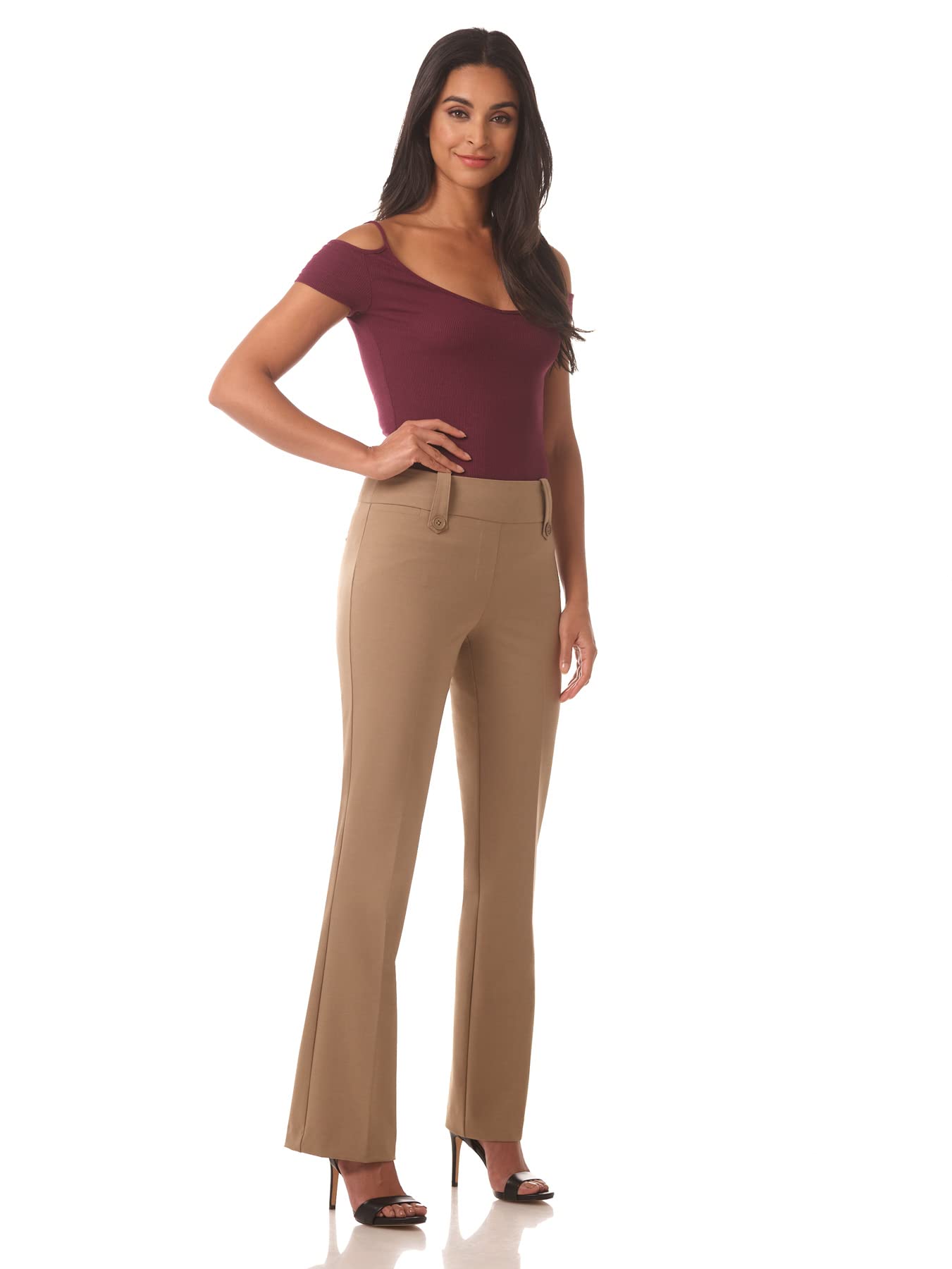 Rekucci Women's Stretch Bootcut Pants with Tummy Control - Smart Office to Dinner Comfortable Work Pants for Business Casual & Evening Outfits