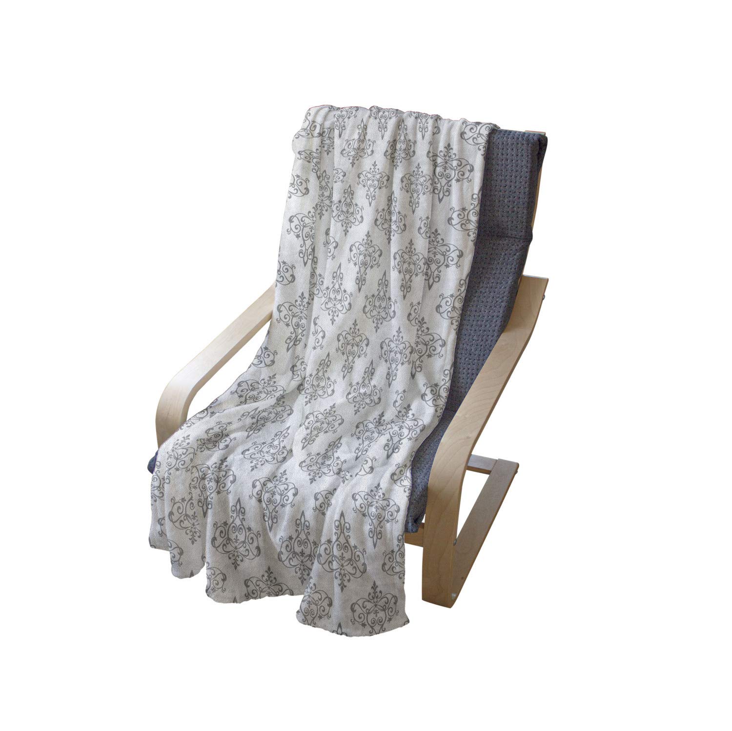 Ambesonne Abstract Throw Blanket - Modern Chandelier Damask Pattern Fleece Blanket, Soft Flannel Couch Cover 70x90 Inches, White & Pale Grey - Perfect for Living Room Decor, Bedroom Accent & Cozy Winter Nights