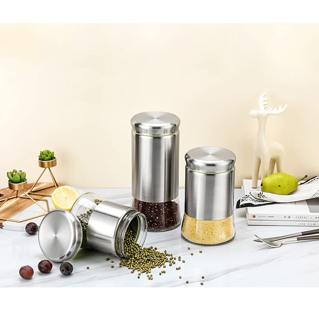 Premium 3-Piece Airtight Kitchen Storage Canisters Set - Stainless Steel & Glass Food Containers for Tea, Coffee, Sugar & Spices | Countertop Organization for Pantry, Baking & Cooking Essentials