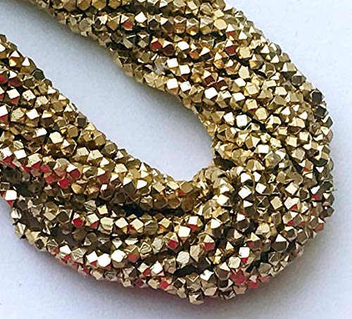 Natural Gold Pyrite Beads Strand - 3mm Faceted Polki Rondelle Beads for Jewelry Making, 13 Inch (Code-MVG-17006) | DIY Necklace, Bracelet & Craft Projects | Healing Crystal & Boho Style Accessories