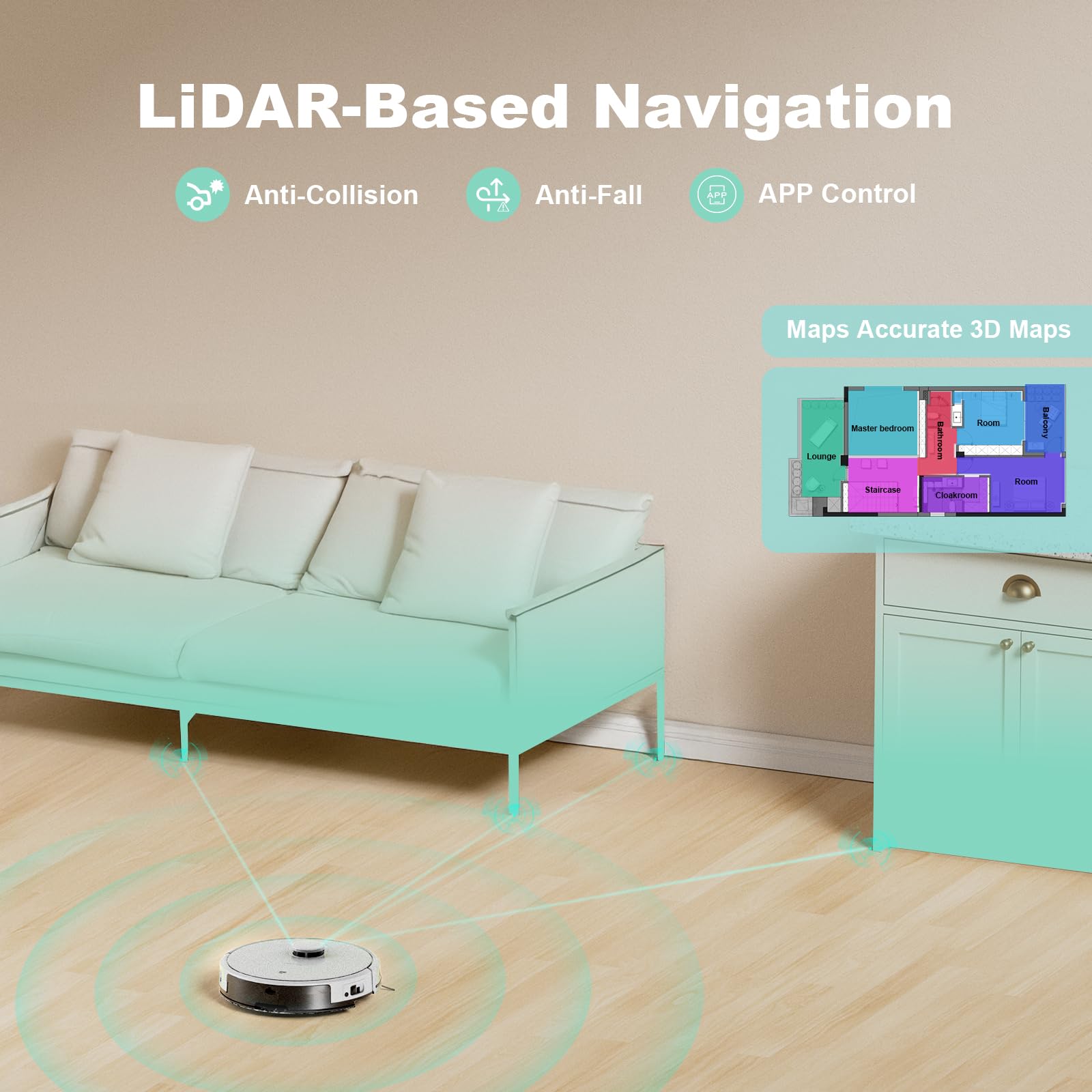 TECBOT S3 PRO Robot Vacuum and Mop with LiDAR Navigation - 4000Pa Strong Suction, 150min Runtime, Auto Recharge, WiFi/App/Alexa Control - Perfect for Hard Floors, Pet Hair, White - Ideal for Home Cleaning, Office Spaces & Pet Owners