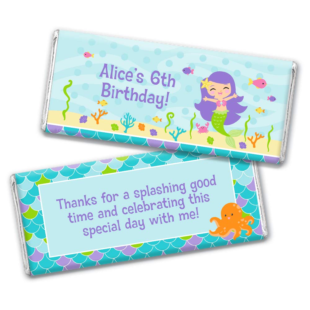 Personalized Mermaid Birthday Chocolate Bars (36 Pack) - Custom Kids Party Favors, Mermaid Theme Party Supplies for Birthdays, Baby Showers & Themed Events