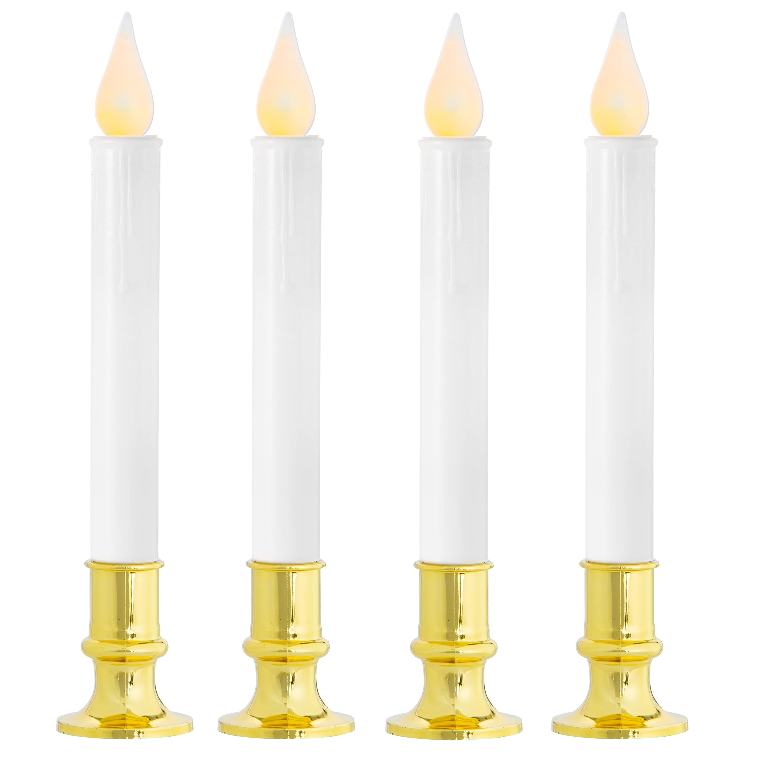 JULIE ANN HOME LED Candle Lamps with Automatic Timer - Set of 4 Battery Operated Flameless Candles, Flickering Window Candles with Detachable White Candlesticks for Taper Holders - Perfect for Christmas Decor, Wedding Centerpieces & Cozy Home Ambience