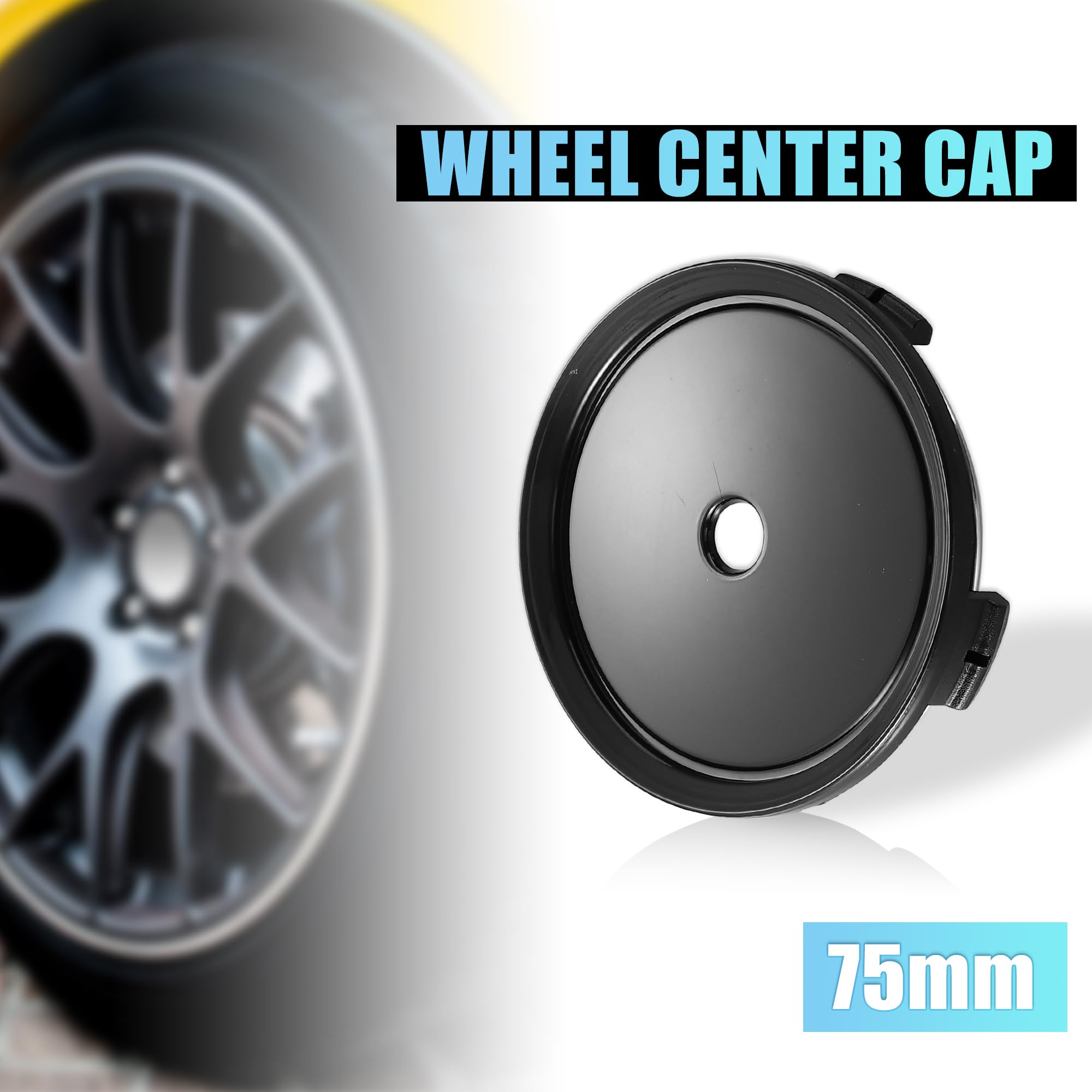 X AUTOHAUX 4-Pack 75mm Black Wheel Center Caps with 4 Clips - Universal Hub Covers for Car, Truck & SUV - Enhance Vehicle Appearance & Protect Wheel Hubs