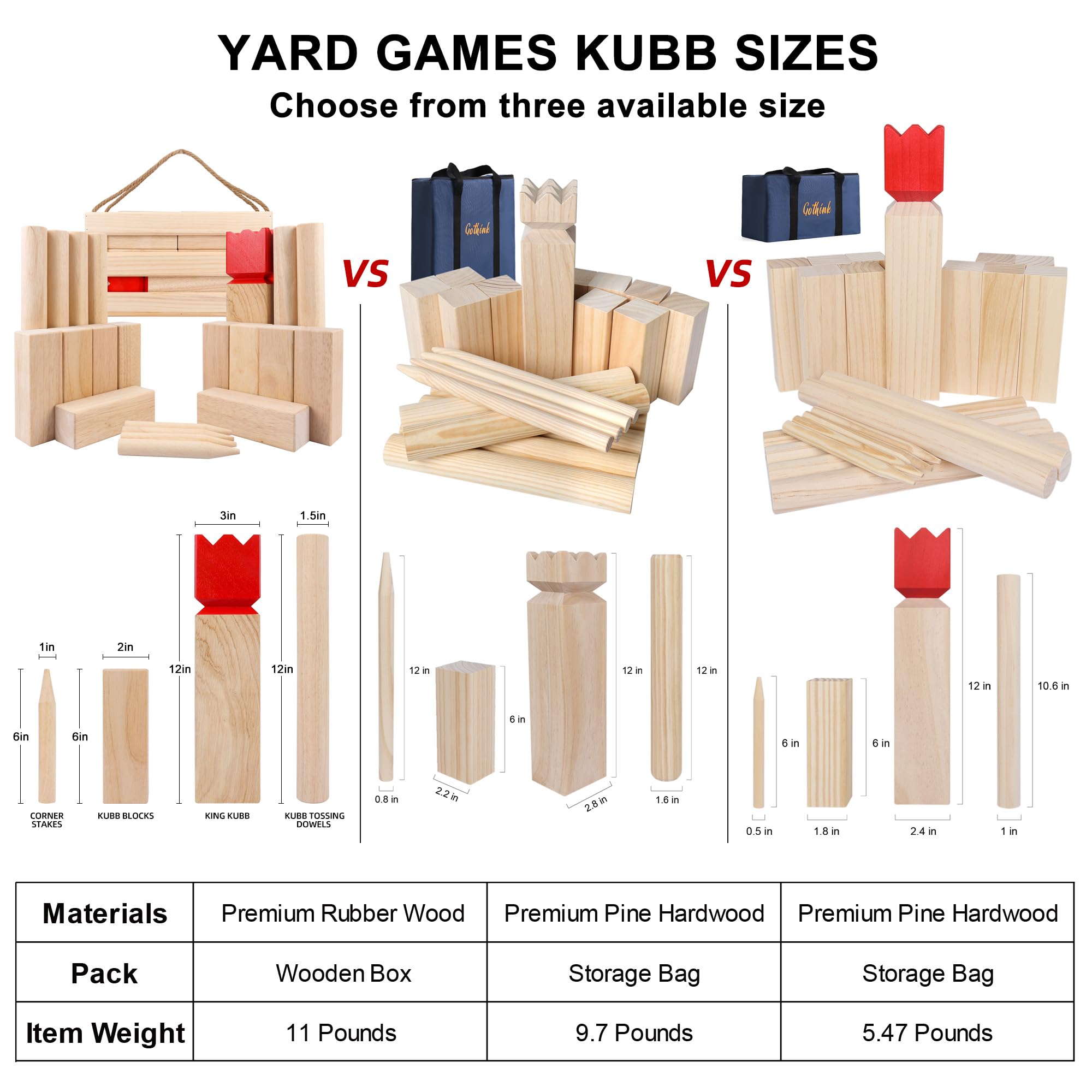 GOTHINK Kubb Yard Game Set - Premium Outdoor Family Game for Adults & Kids, Durable Wooden Blocks with Travel Bag - Perfect for Backyard, Lawn, Beach, Picnics & Camping