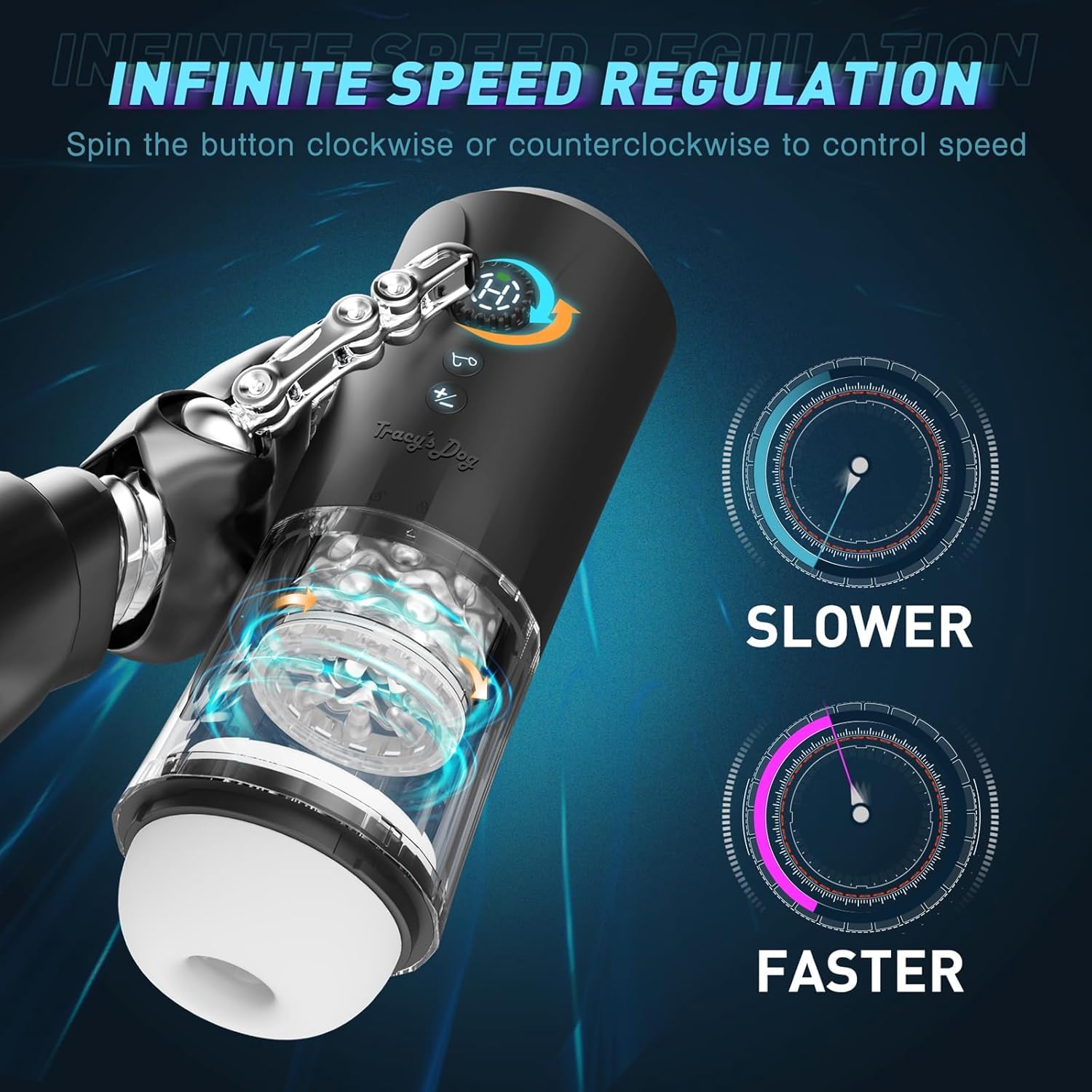 Tracy's Dog Automatic Male Masturbator - Hands-Free Male Sex Toy with 5 Thrusting, Rotating & Vibration Modes, Infinite Speed Control, LCD Display & Suction Base Penis Pump - Perfect for Solo Pleasure and Couples Play