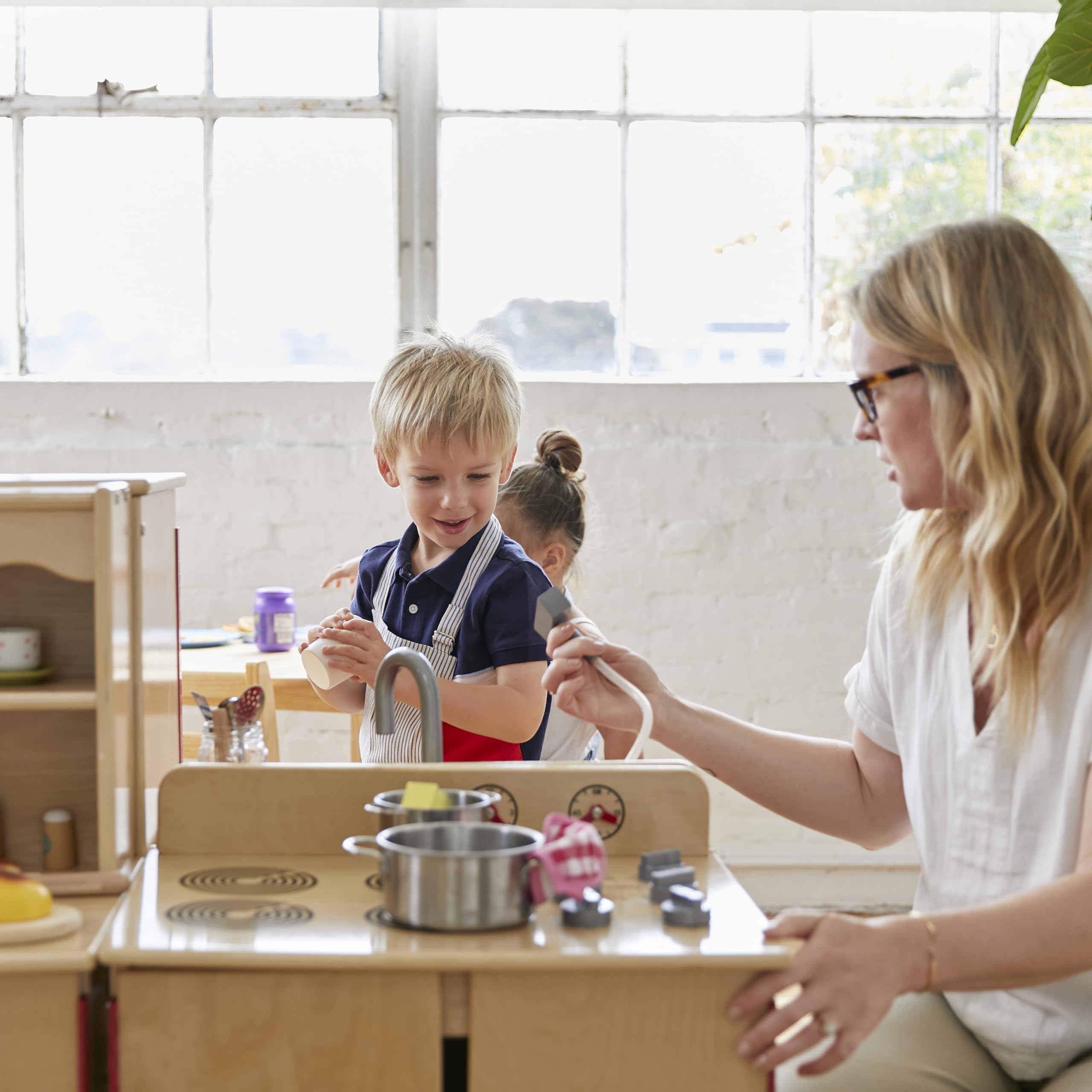 ECR4Kids Wooden Play Kitchen Sink Set - Natural Wood Pretend Play Sink for Kids - Perfect for Imaginative Play, Role-Playing & Early Childhood Development