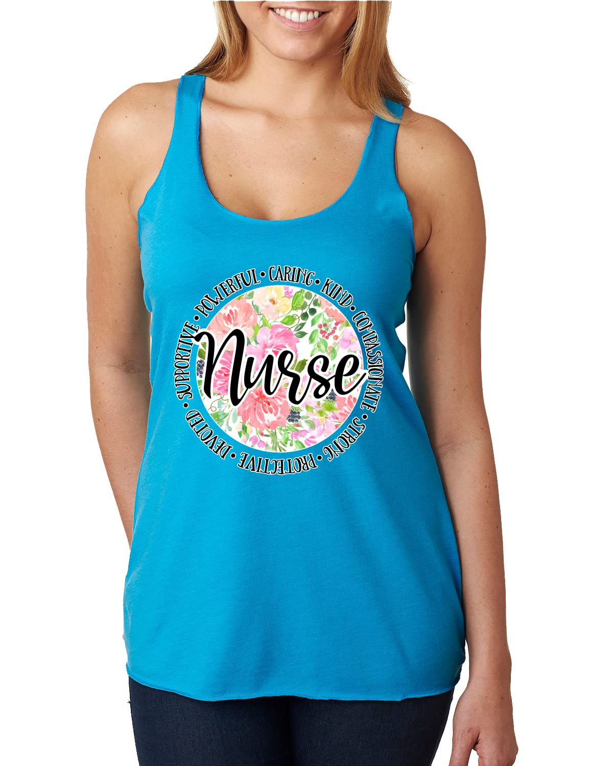 Floral Nurse Appreciation Tri-Blend Racerback Tank Top - Comfortable & Stylish for Nurses Week, Medical Professionals & Healthcare Workers - Perfect for Work, Gifts & Casual Wear
