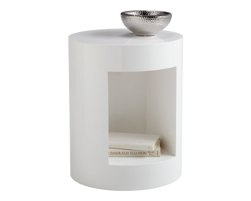 Modern Beacon End Table - High Gloss White Finish Nightstand for Living Room, Bedroom & Office - Compact Side Table with Sleek Contemporary Design