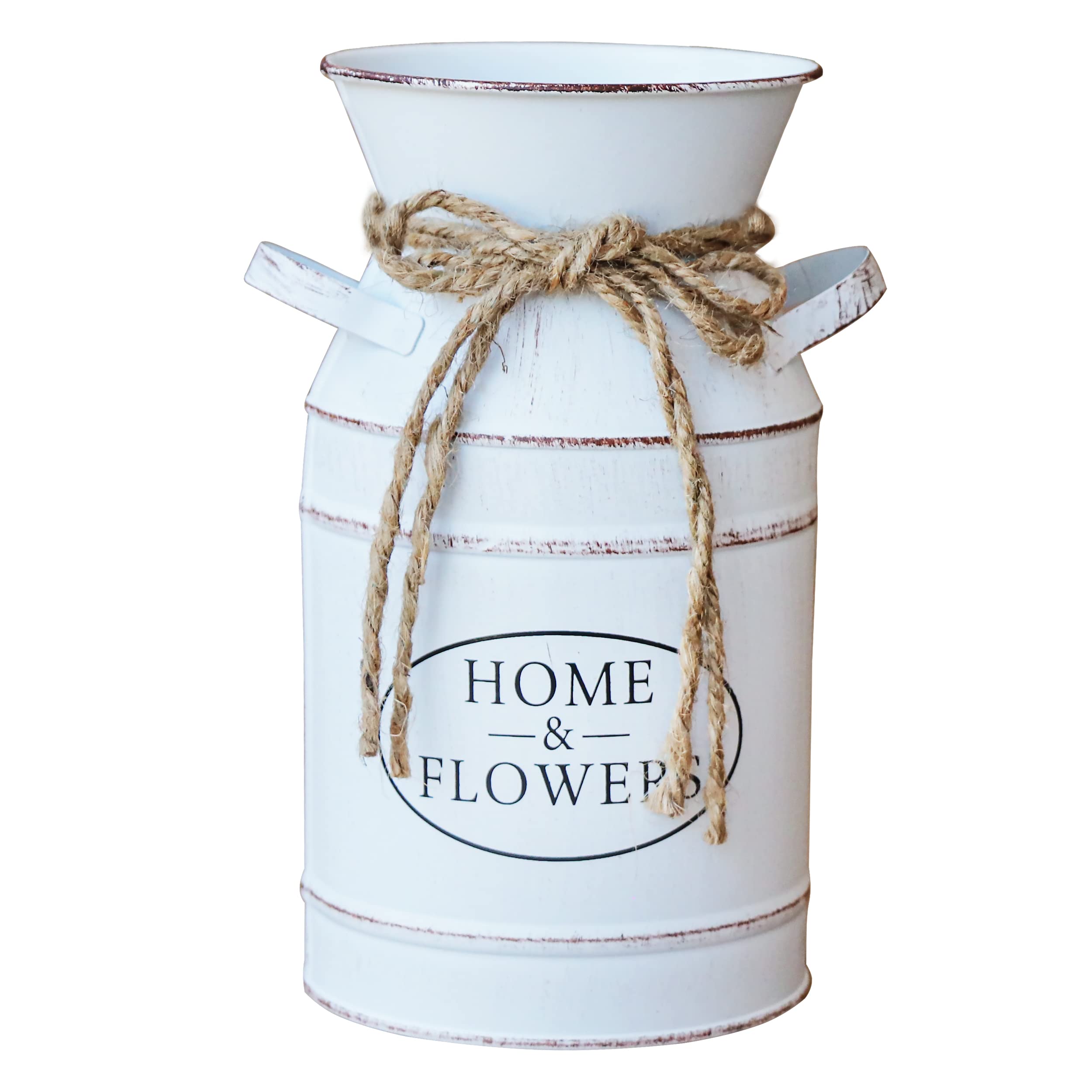 Rustic Farmhouse Galvanized Metal Milk Can Vase - Shabby Chic Decorative Jug Bucket for Home Decor (Cream White) | Perfect for Floral Arrangements, Wedding Centerpieces & Farmhouse Style Interior Design